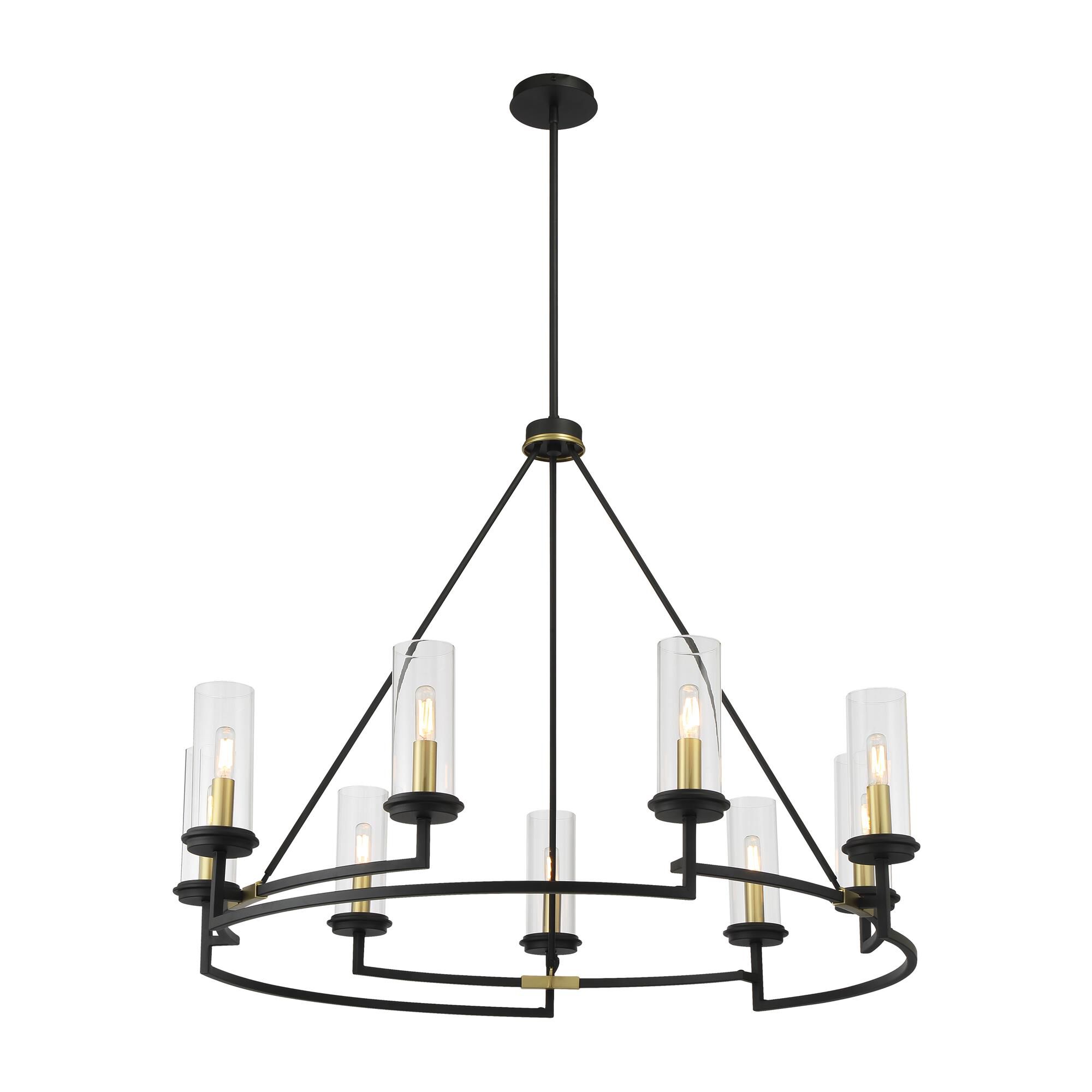 Shown in Sand Coal and Soft Brass finish and Clear glass