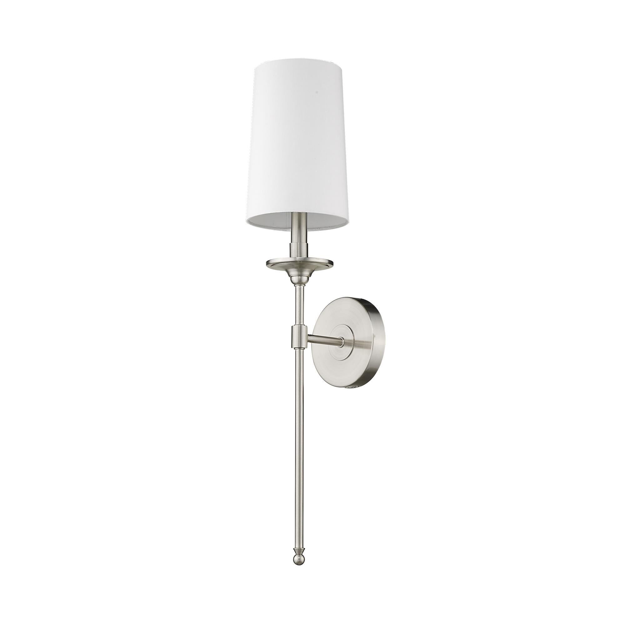 Shown in Brushed Nickel finish and Fabric glass and Fabric shade