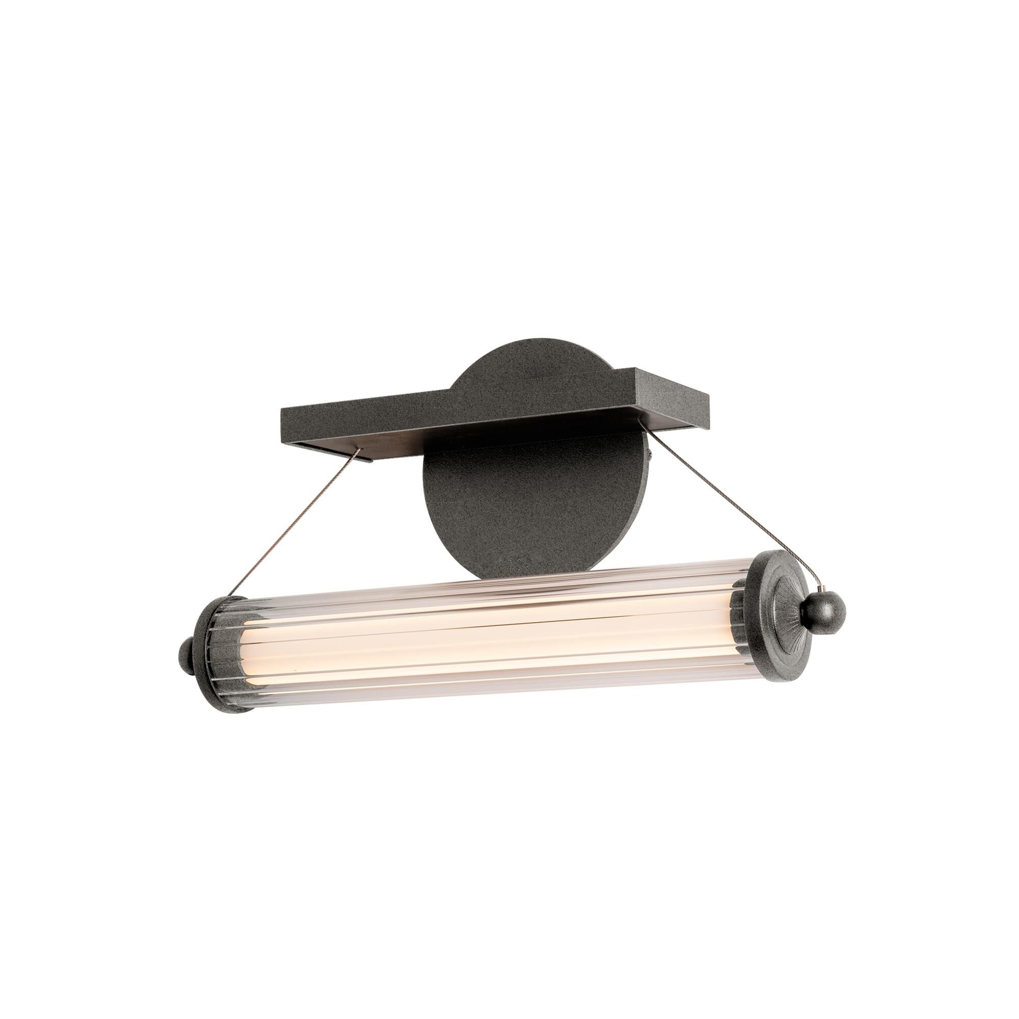 Shown in Natural Iron finish and Clear glass and Wood Black accent