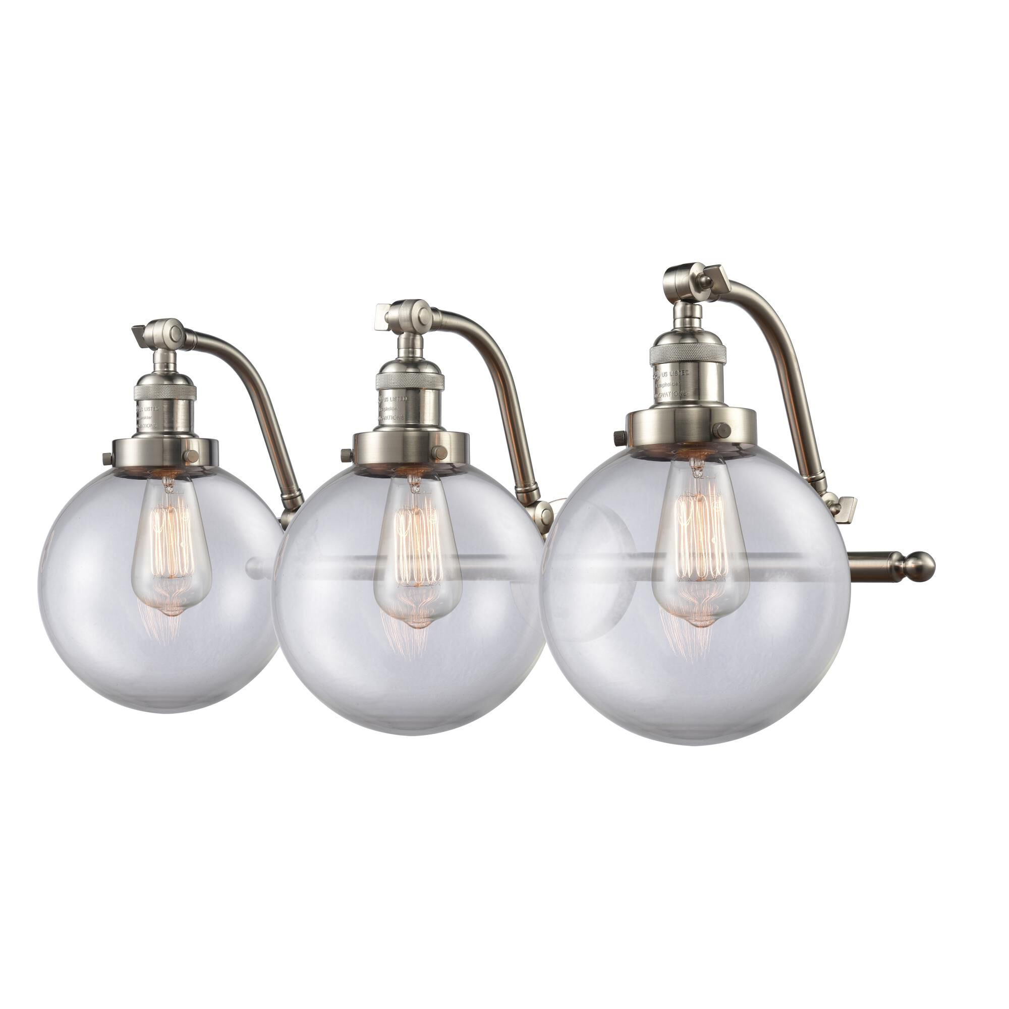 Shown in Brushed Satin Nickel finish and Clear glass