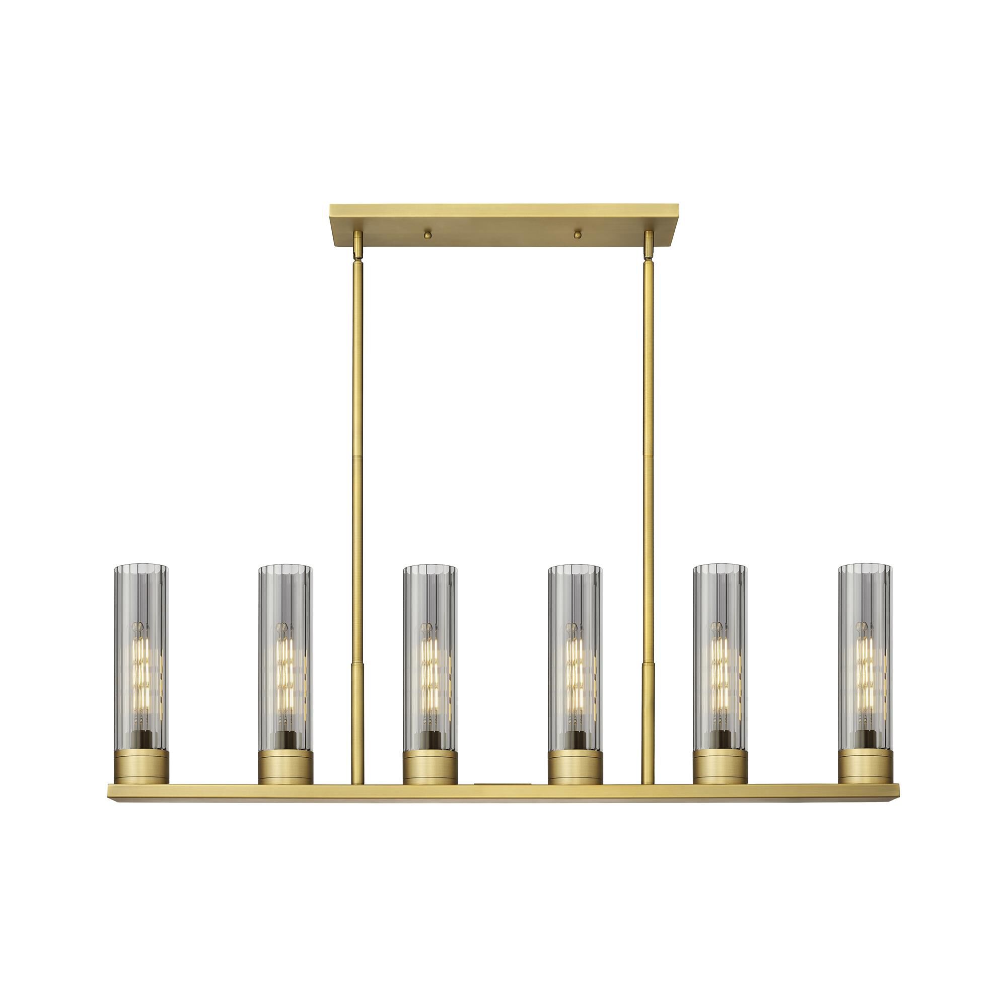 Shown in Brushed Brass finish and Plated Smoke glass