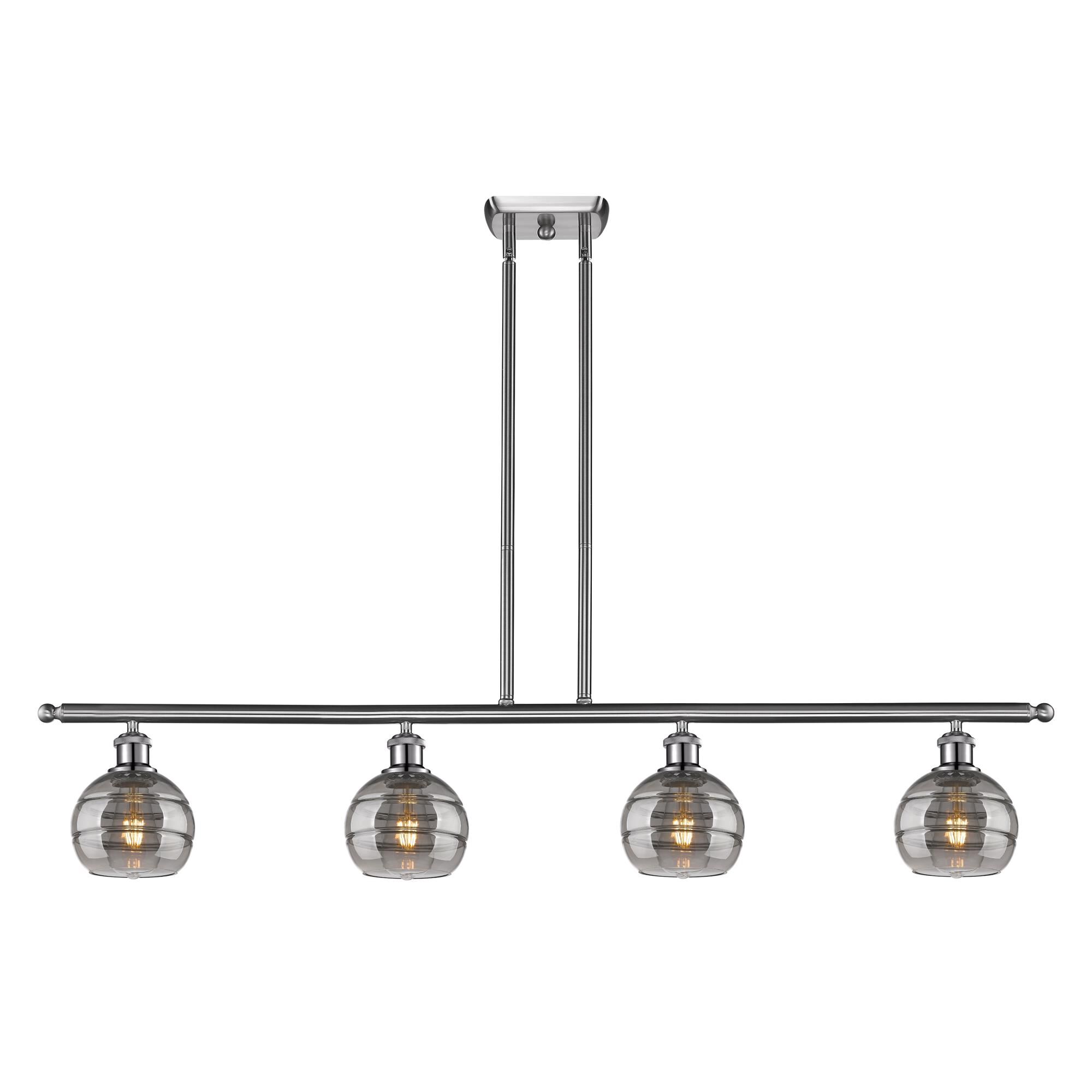 Shown in Brushed Satin Nickel finish and Light Smoke glass