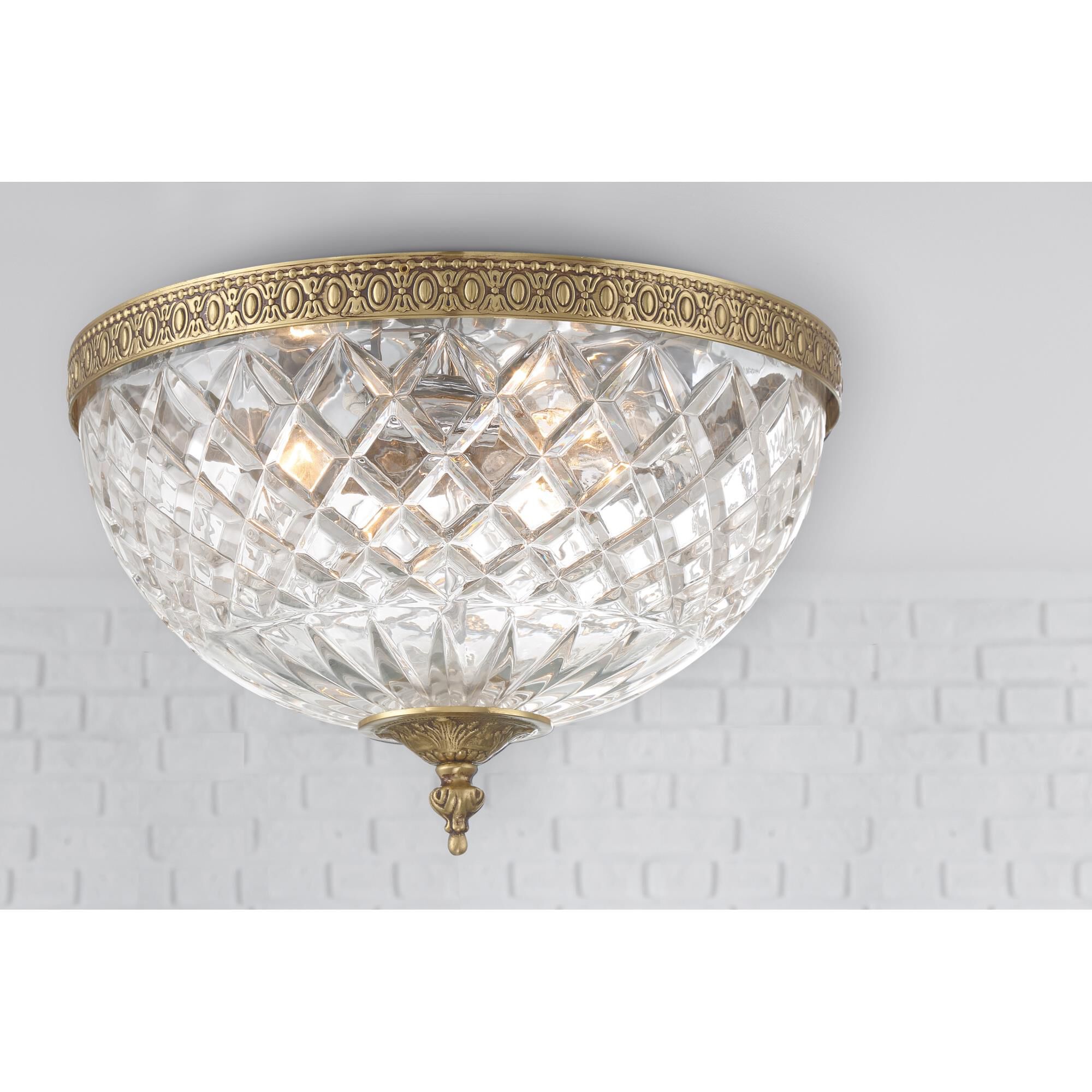 Shown in Olde Brass finish and Lead Crystal glass and Lead Crystal shade