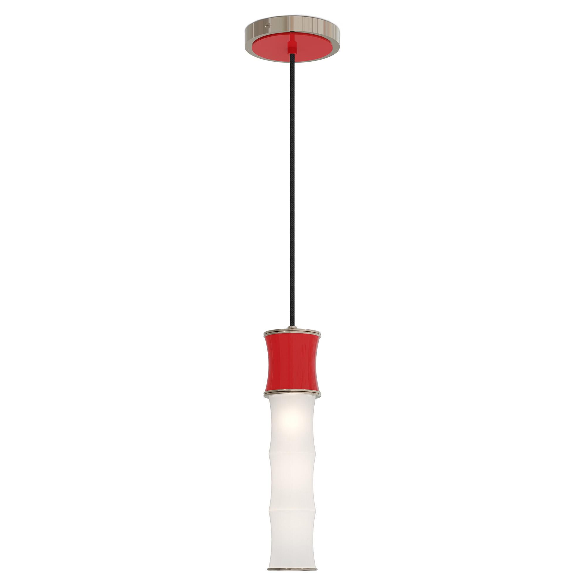 Shown in Ruby Red finish and White Frosted glass and Polished Nickel accent