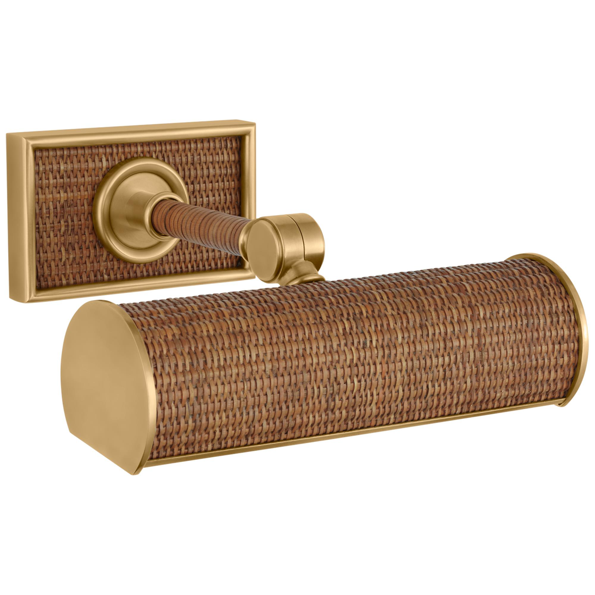 Shown in Antique-Burnished Brass and Natural Woven Rattan finish