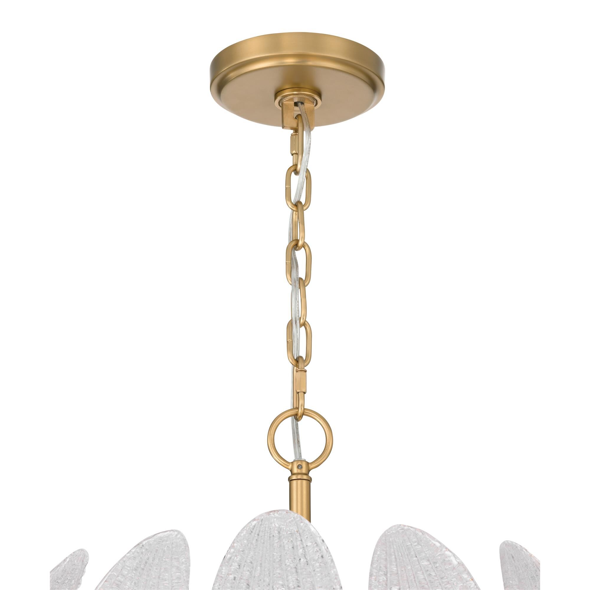 Shown in Legacy Brass finish and Clear Textured shade