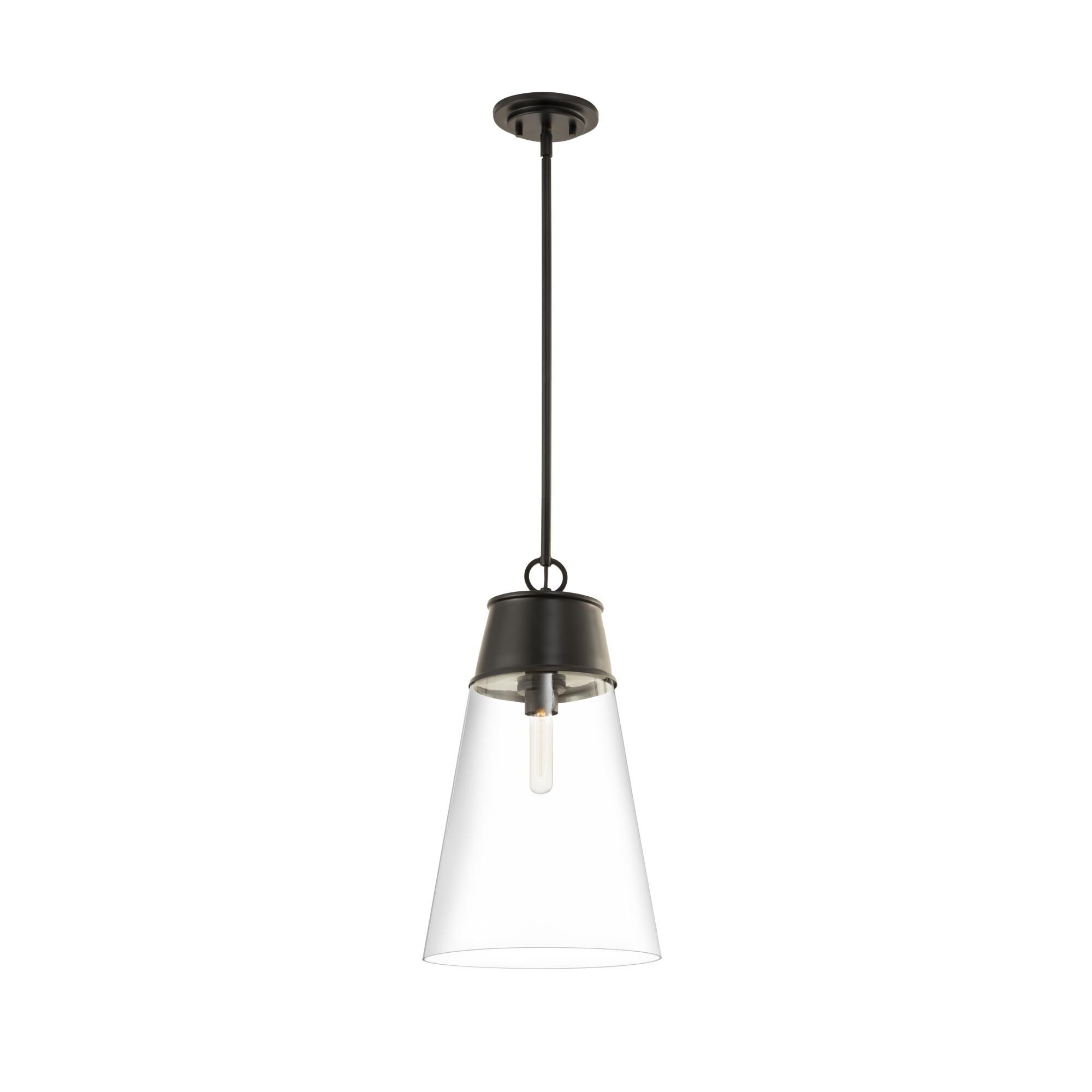 Shown in Matte Black finish and Glass shade