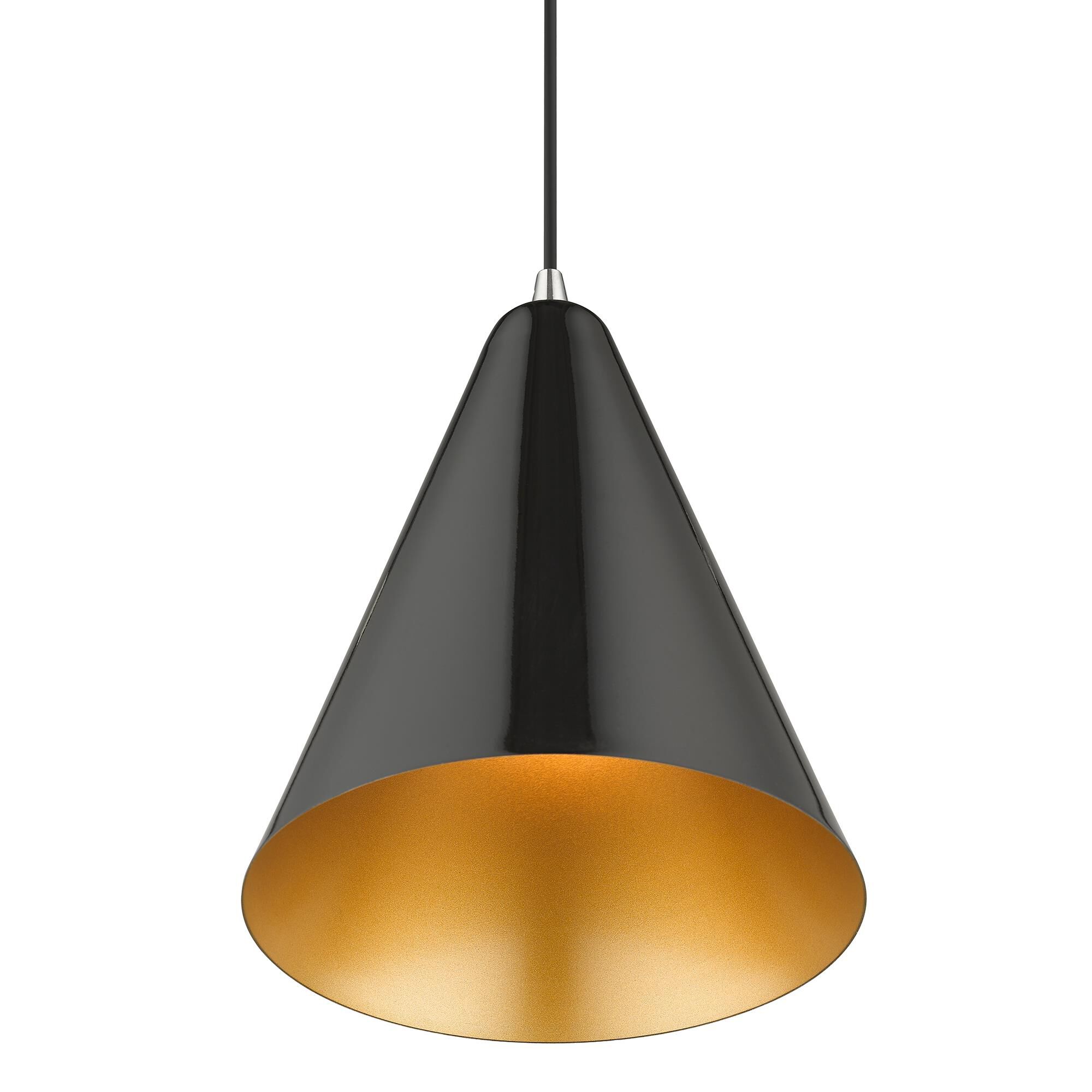 Shown in Shiny Black with Polished Chrome Accents finish and Shiny Black with Gold Finish Inside shade