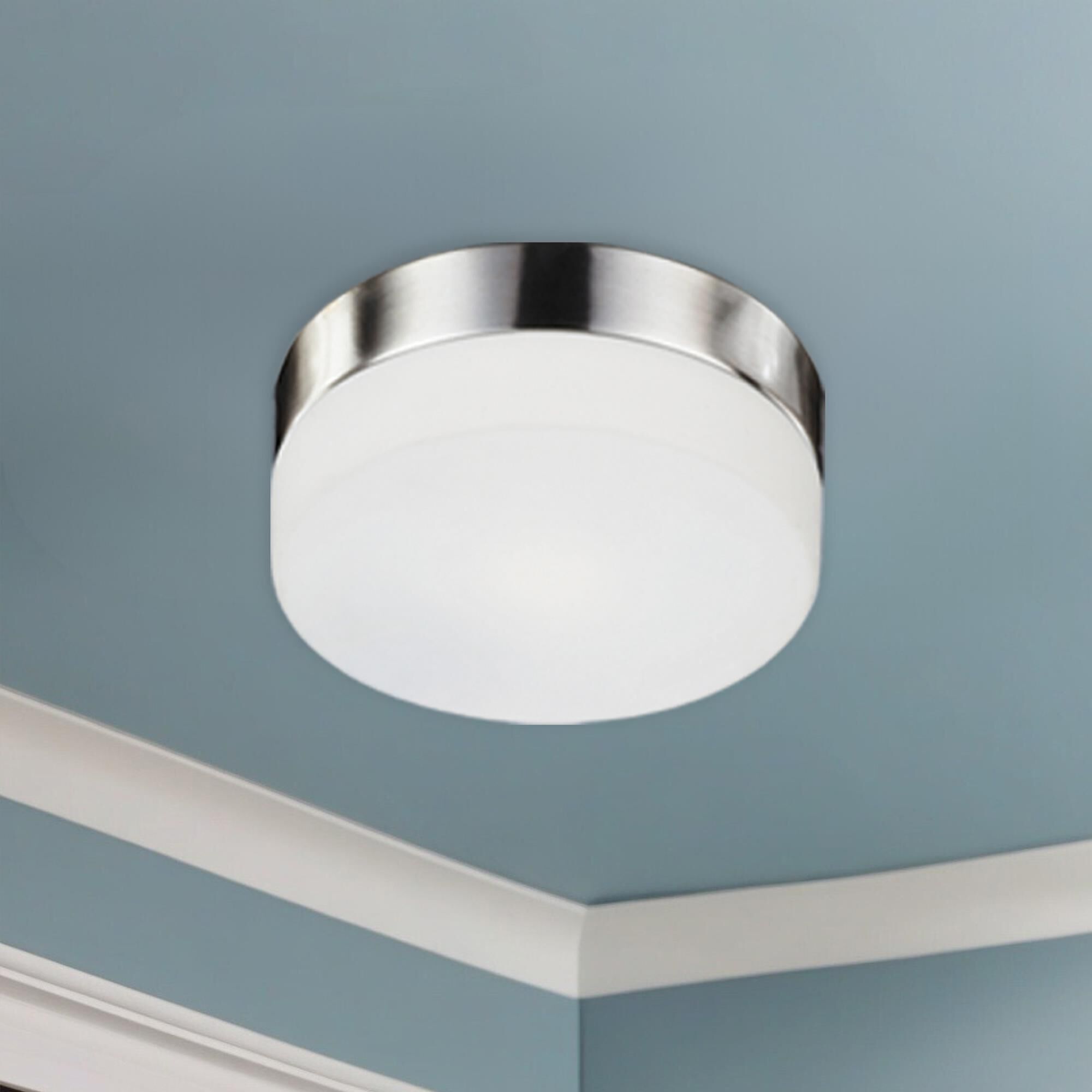 Shown in Brushed Nickel finish and Blown White Opal glass