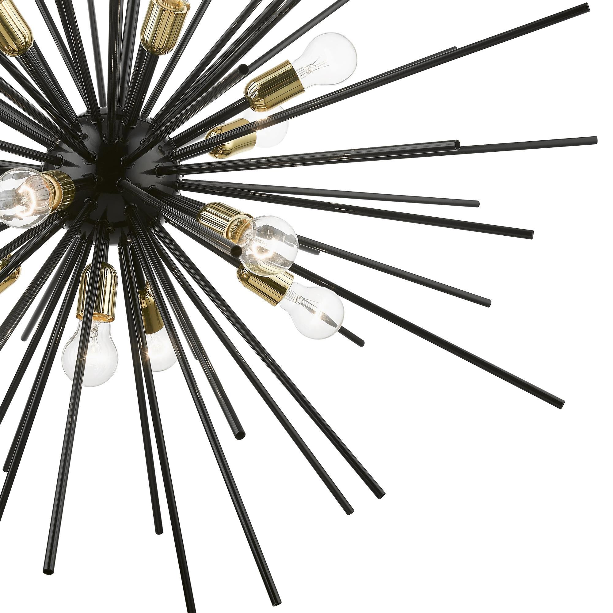 Shown in Shiny Black with Polished Brass Accents finish and Iron Pipe Rods shade