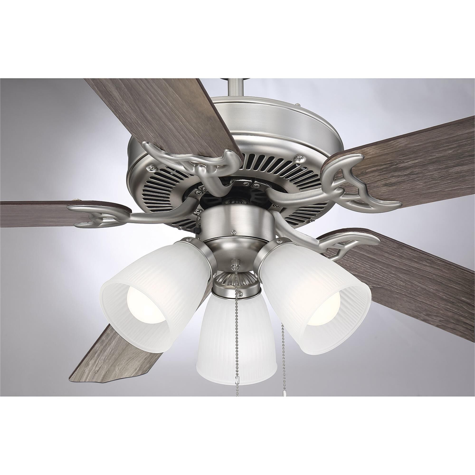 Shown in Satin Nickel finish and White glass