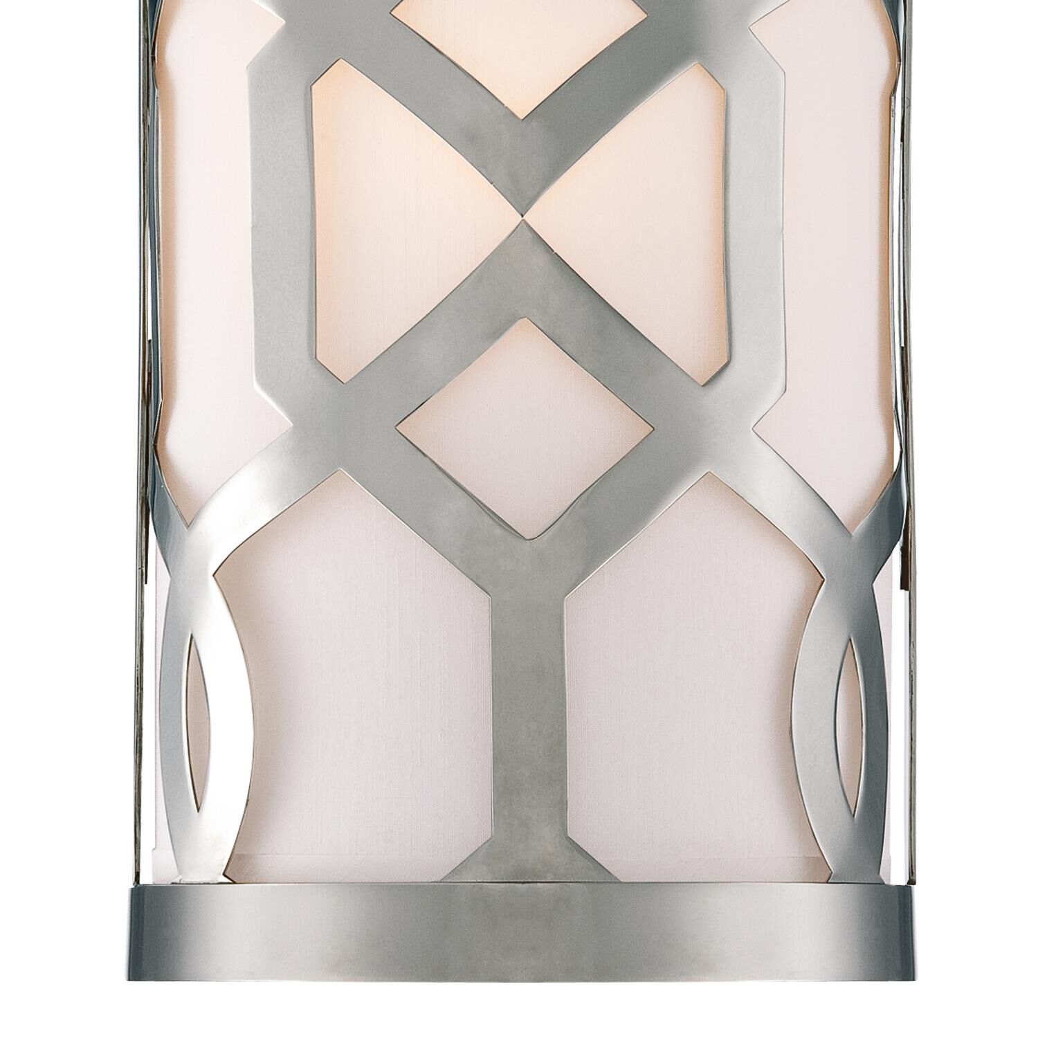 Shown in Polished Nickel finish and White Linen glass and White Linen shade