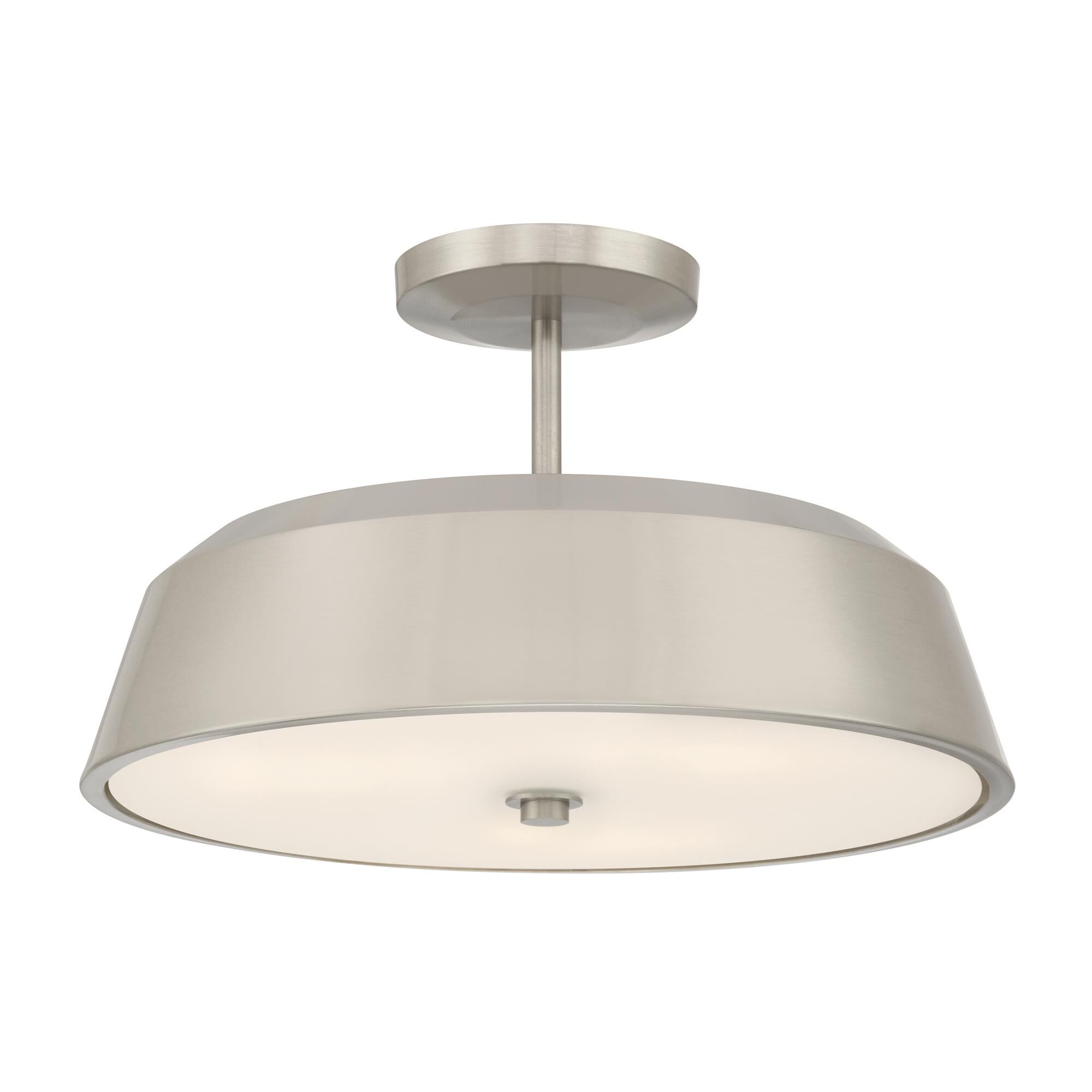 Shown in Brushed Nickel finish and Etched White glass