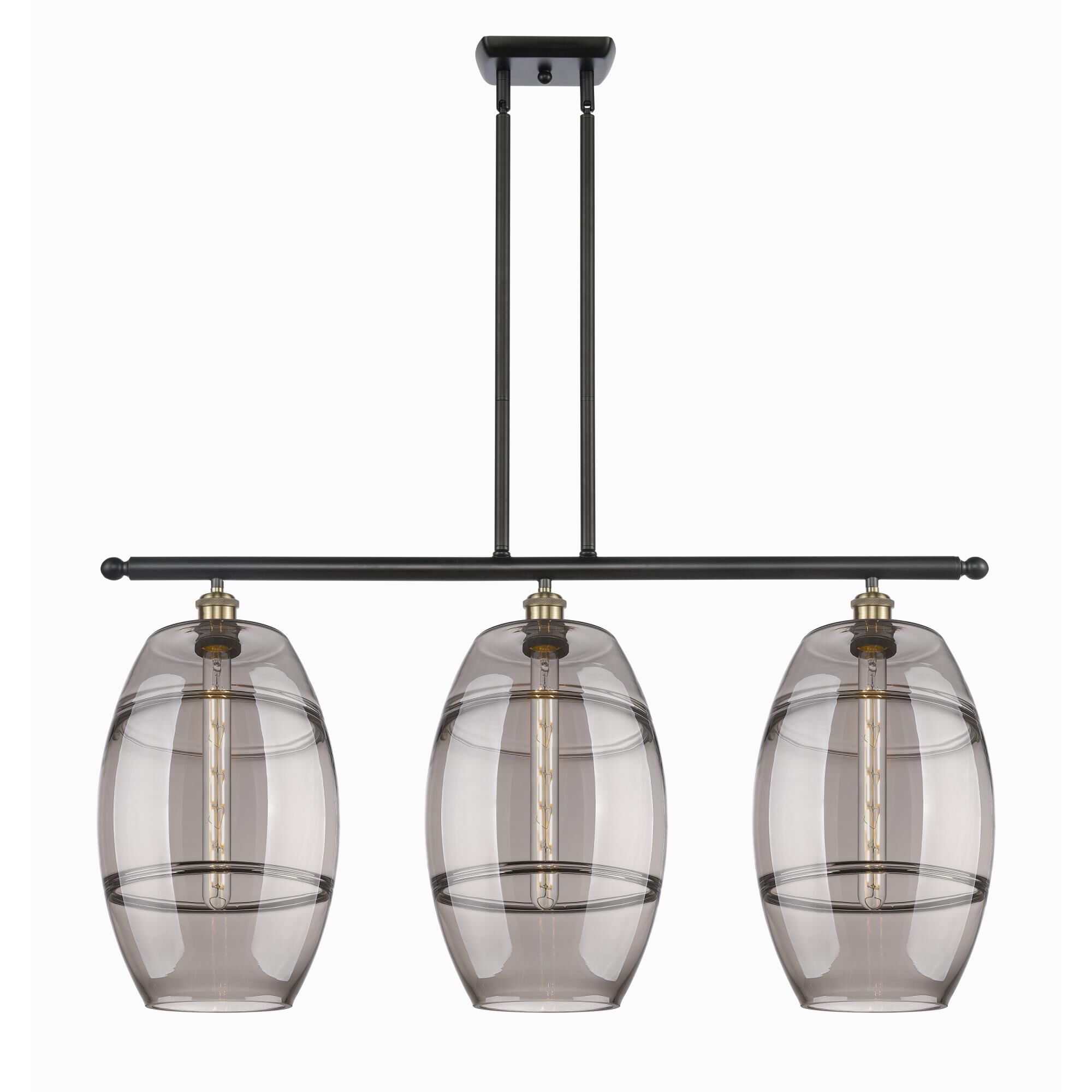 Shown in Black Antique Brass finish and Light Smoke glass
