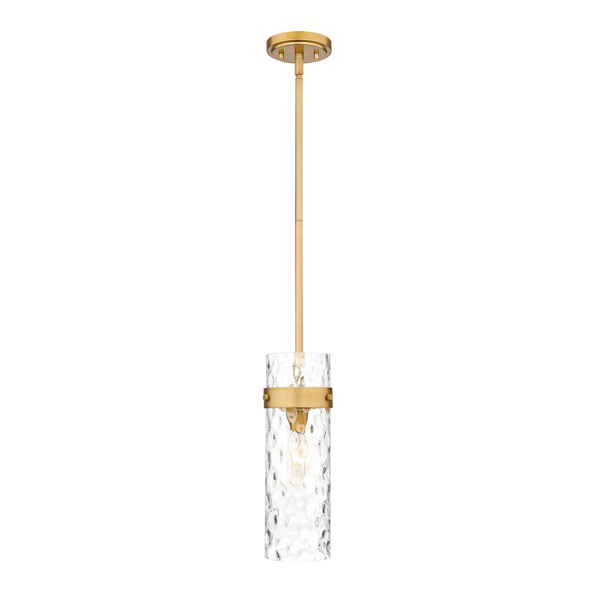 Shown in Rubbed Brass finish and Clear Water glass and Clear Water shade