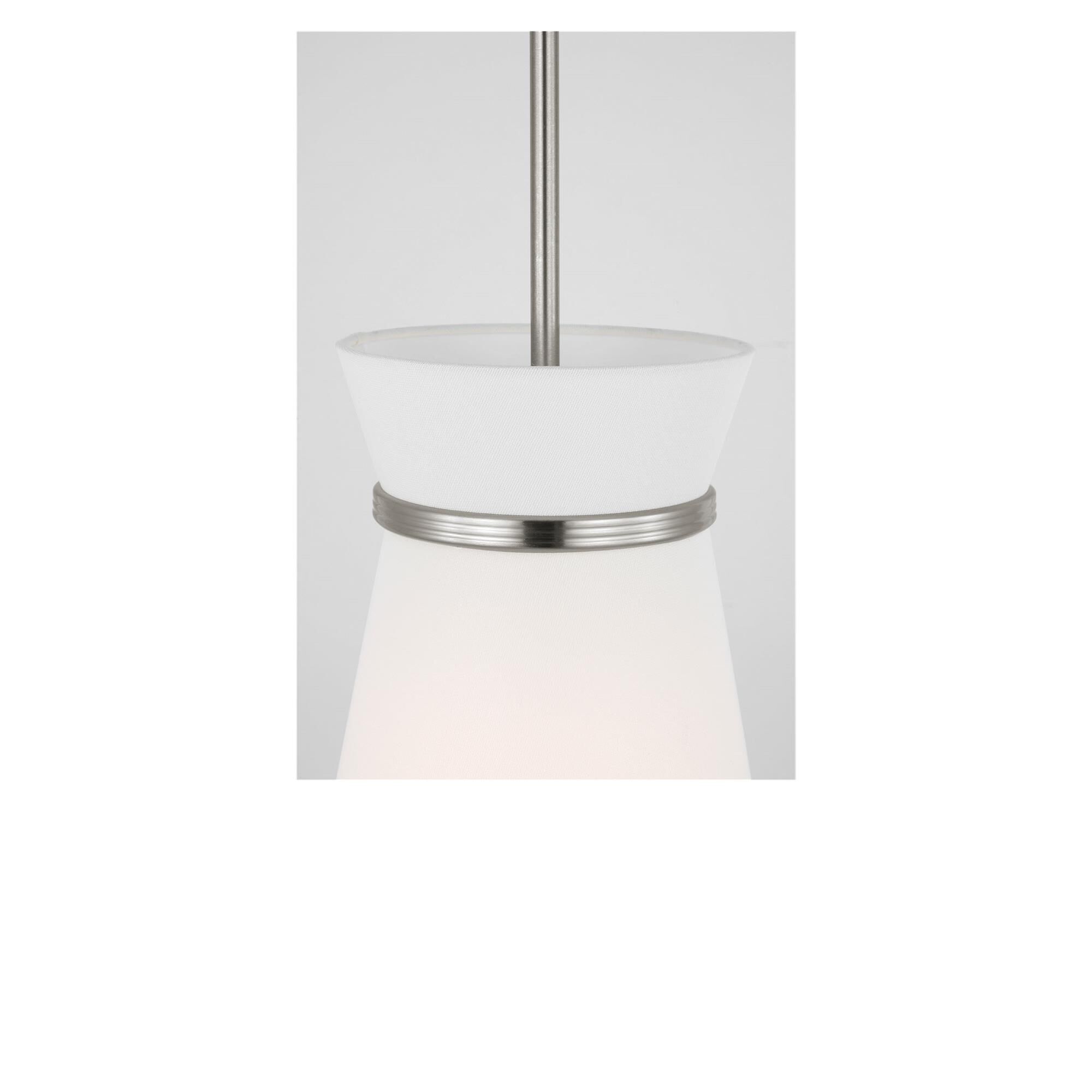 Shown in Brushed Nickel finish and White Linen shade