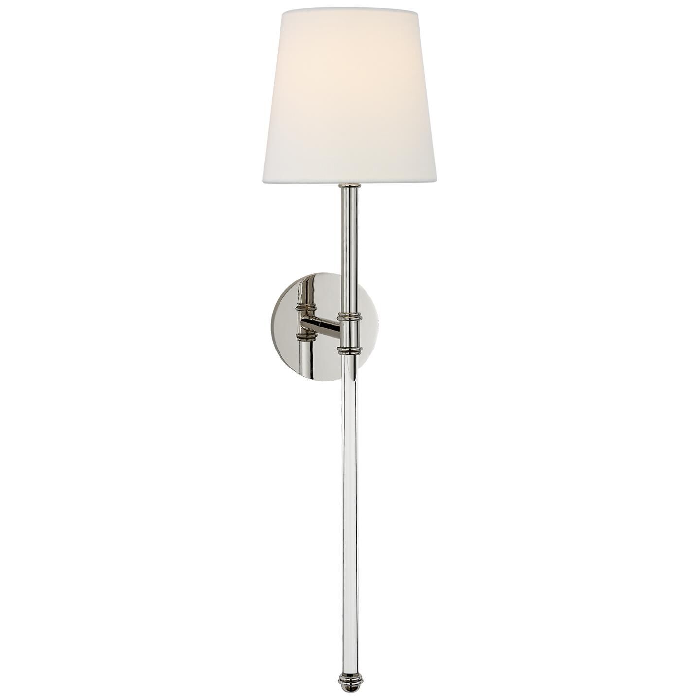 Shown in Polished Nickel finish and Linen shade