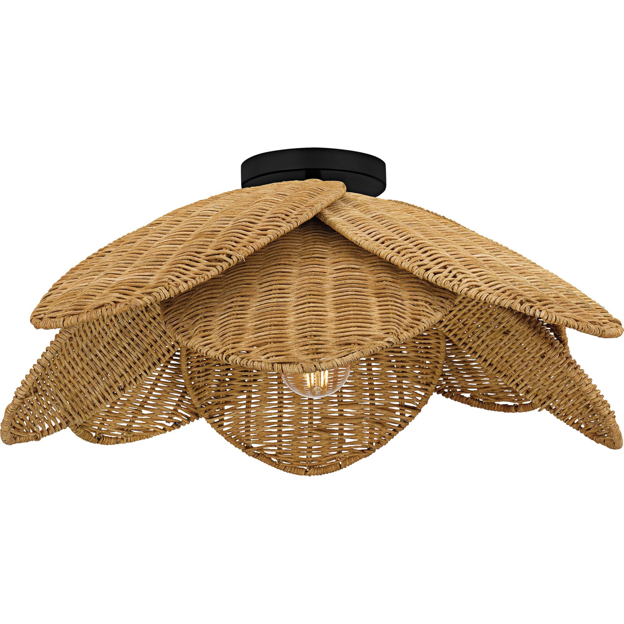 Shown in Matte Black finish and Rattan shade