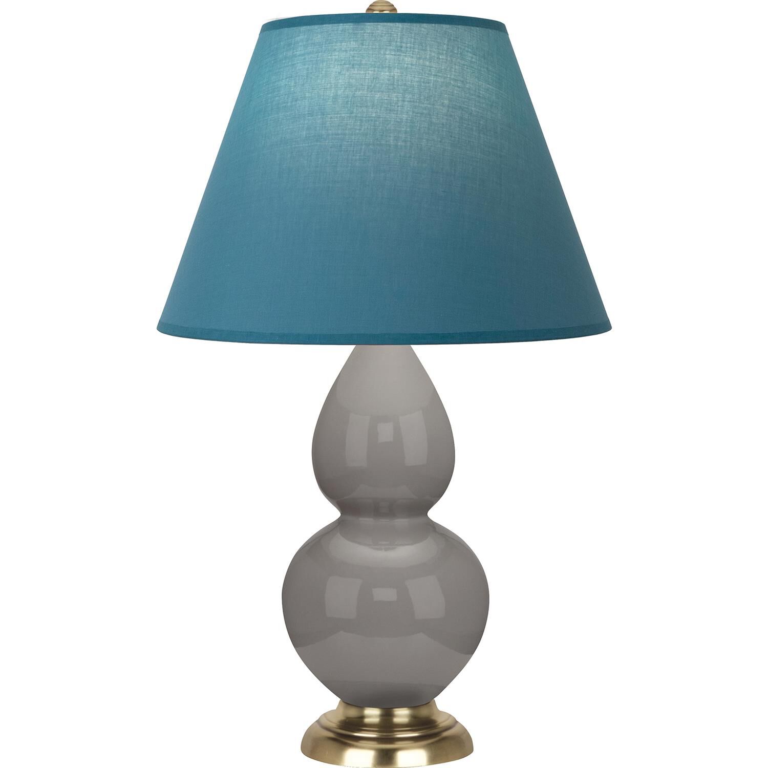 Shown in Smokey Taupe finish and Bright Blue and Gray shade and Brass accent