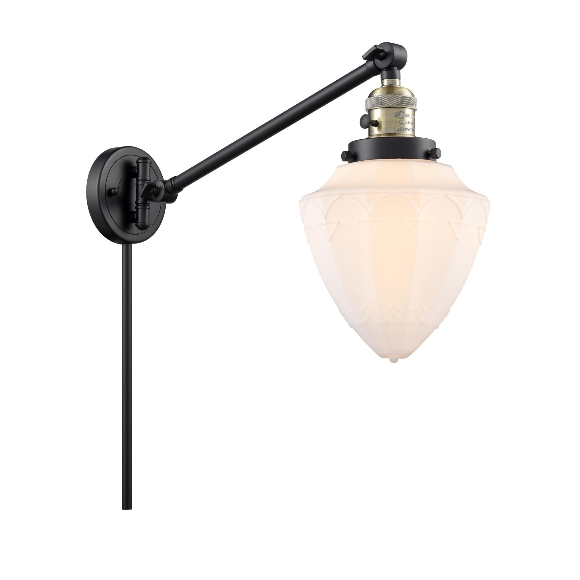 Shown in Black Antique Brass finish and Matte White Cased Small Bullet glass