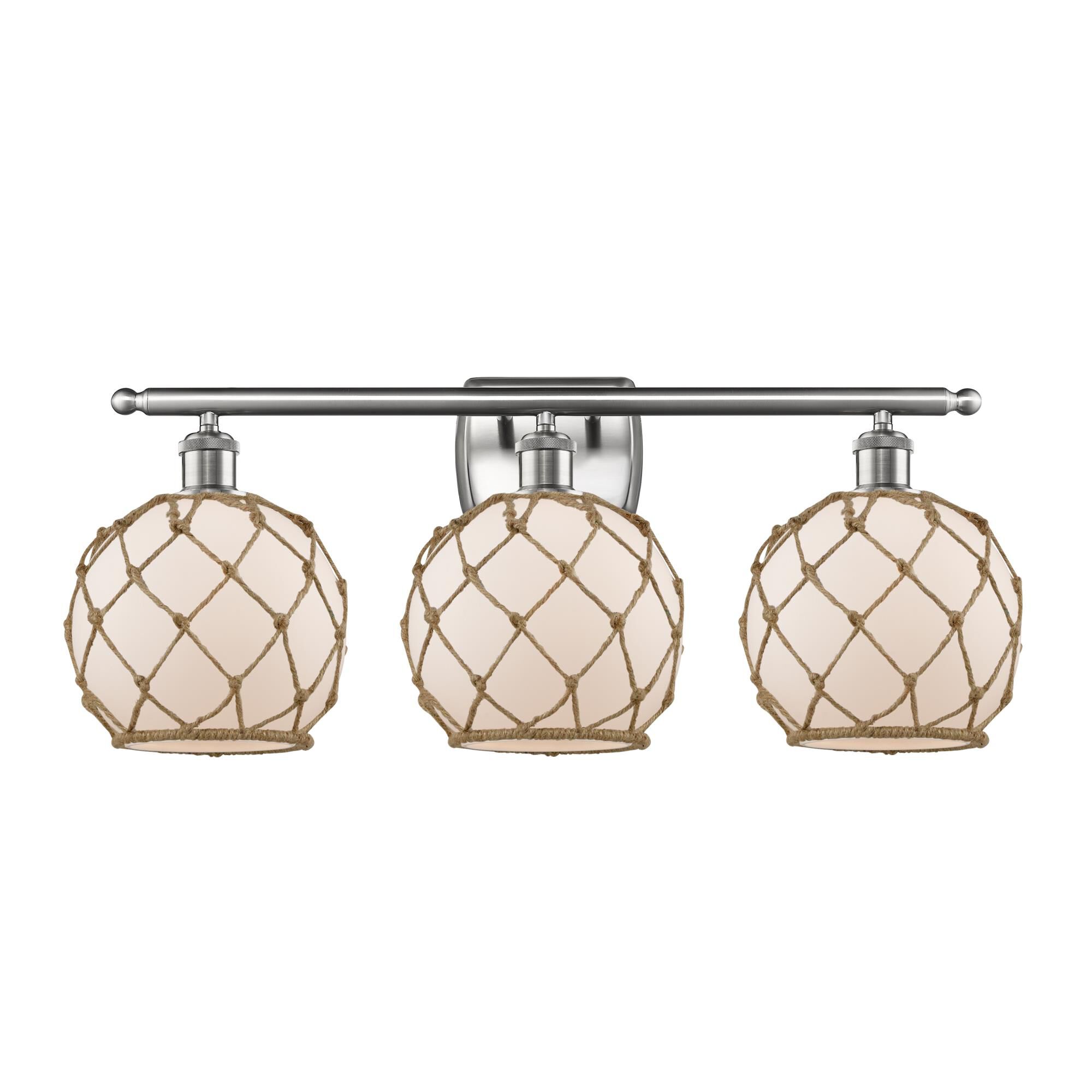 Shown in Brushed Satin Nickel finish and White With Black Rope glass