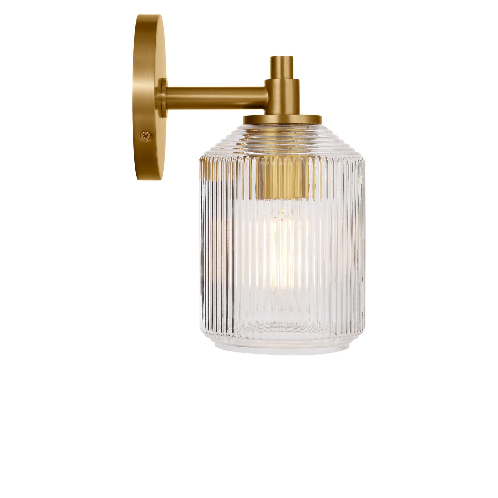 Shown in Burnished Brass finish and Clear Ribbed glass