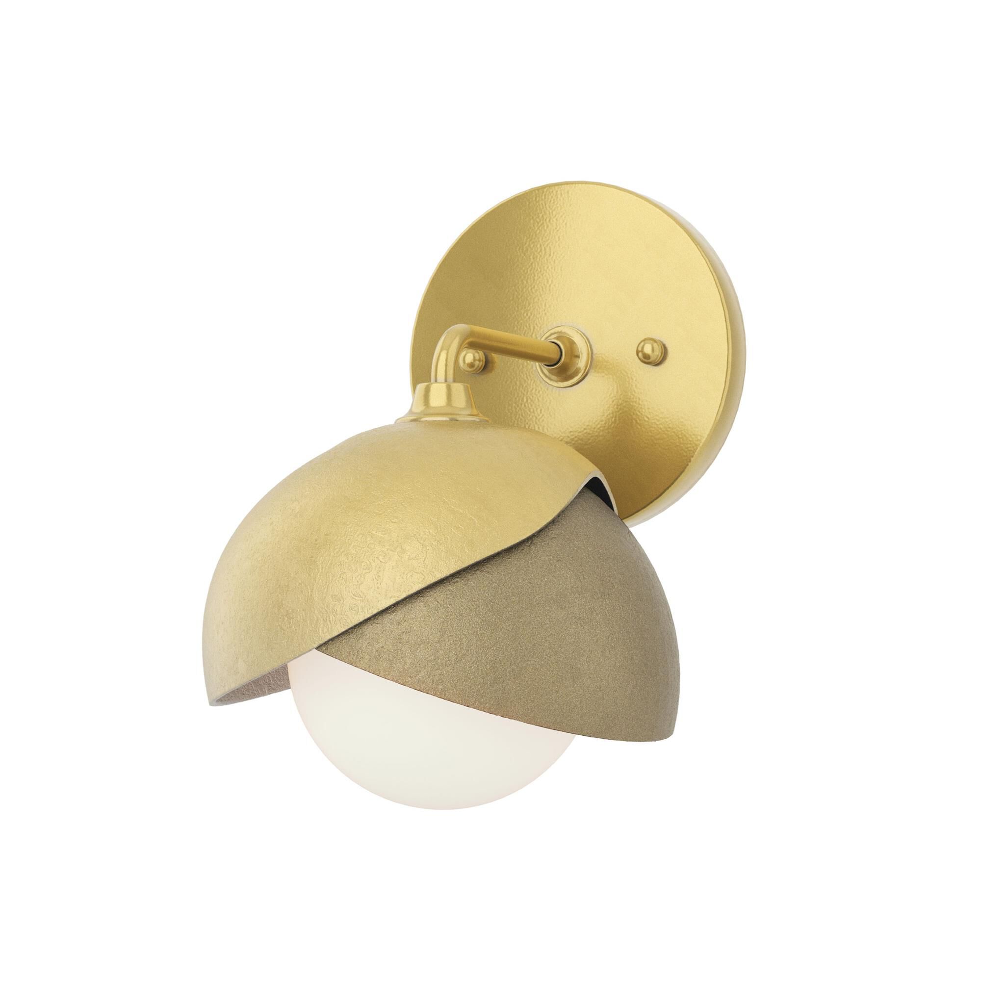 Shown in Modern Brass finish and Opal glass and Soft Gold (84) accent
