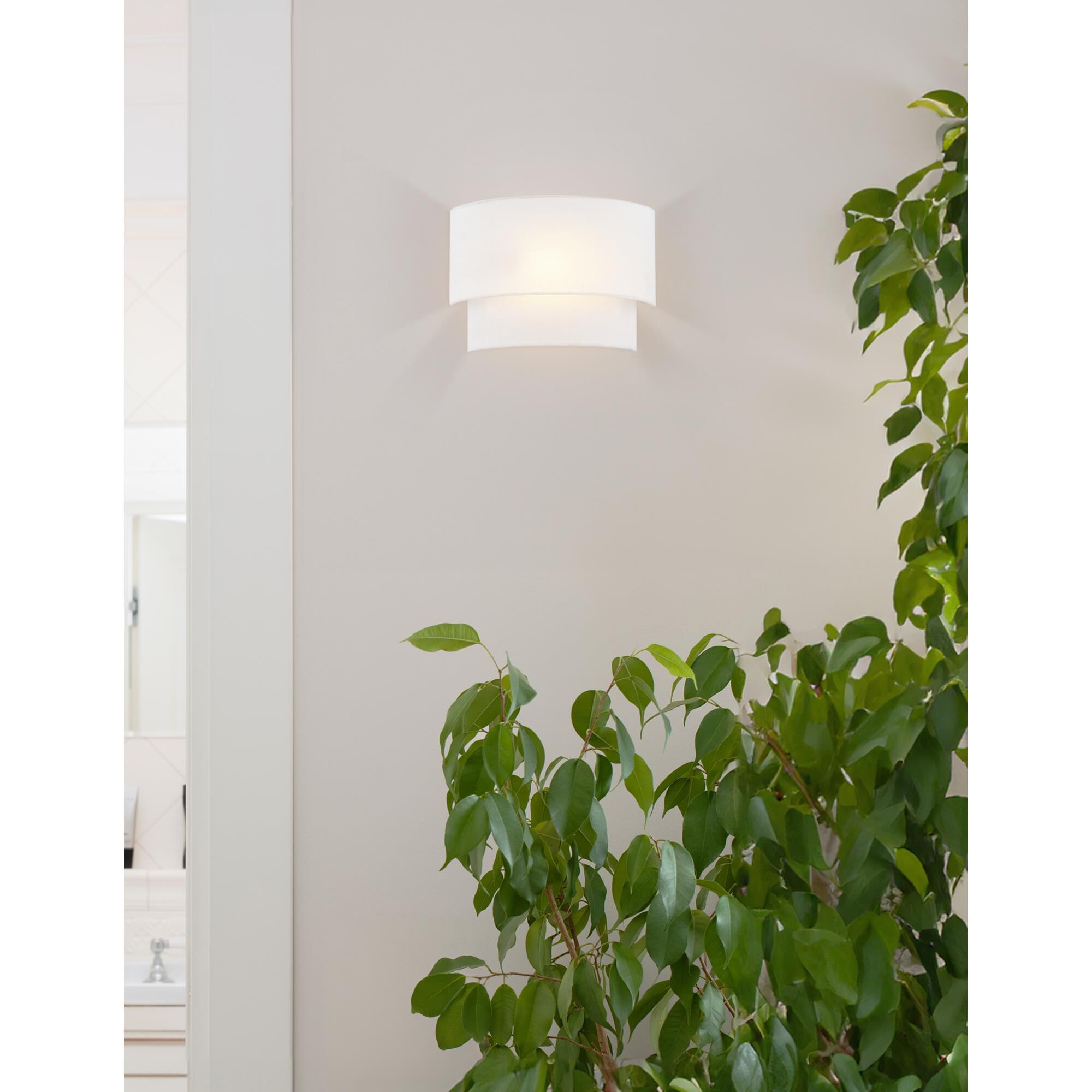 Shown in White finish and White Woven Fabric shade