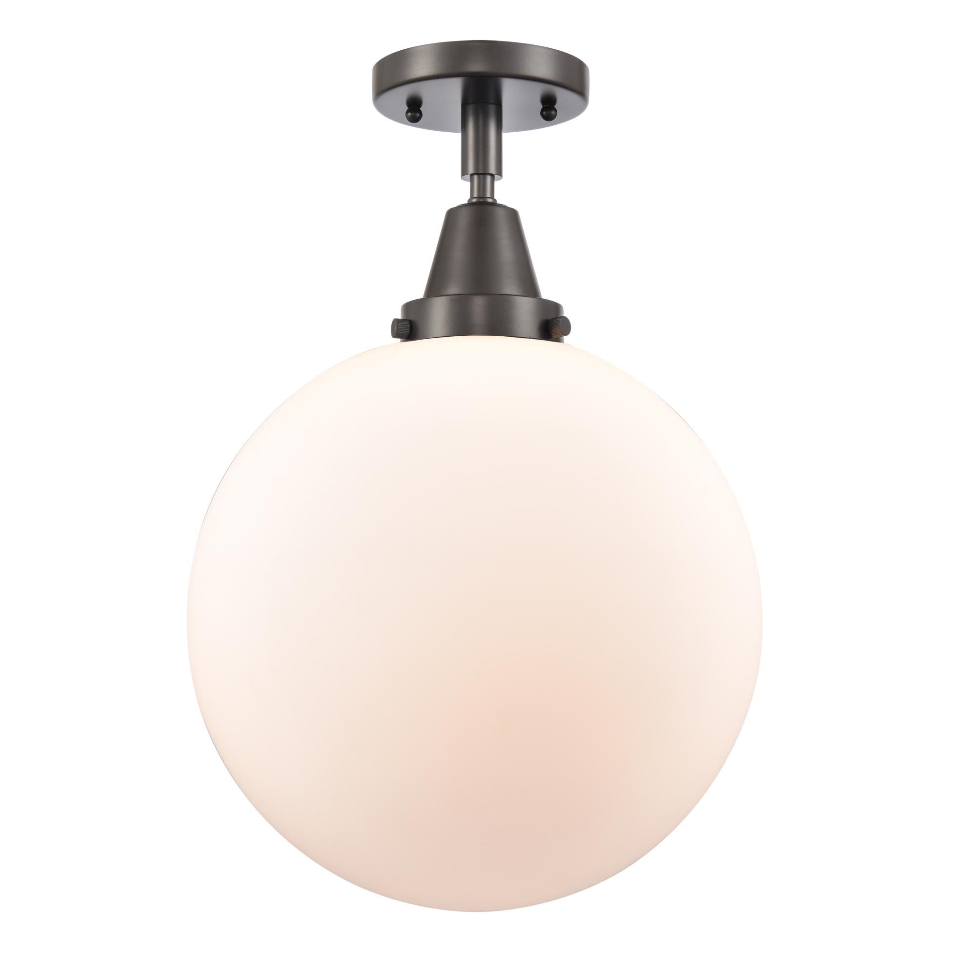 Shown in Oil Rubbed Bronze finish and Matte White Cased Beacon glass