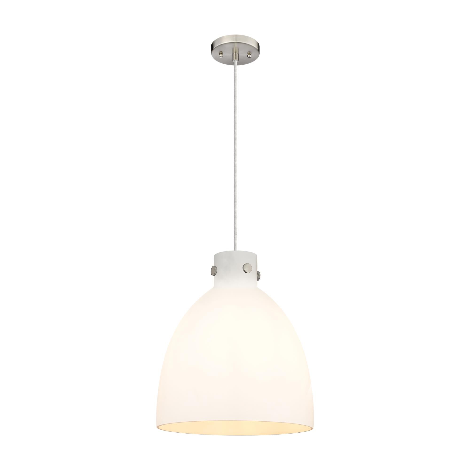 Shown in Satin Nickel finish and Matte White glass