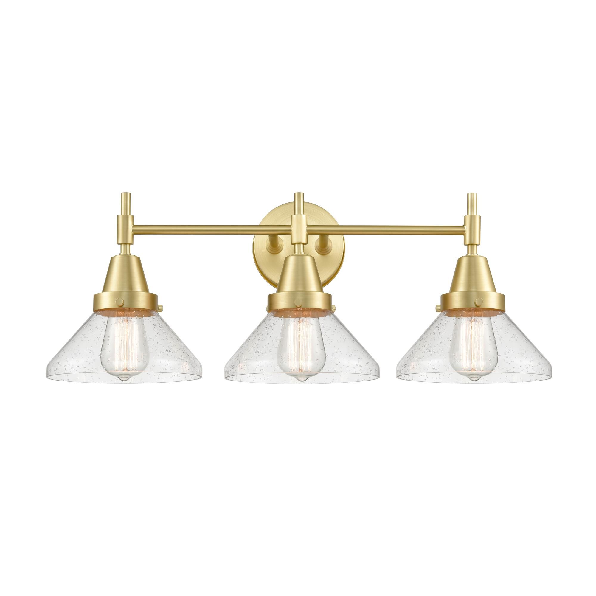 Shown in Satin Brass finish and Seedy Caden glass