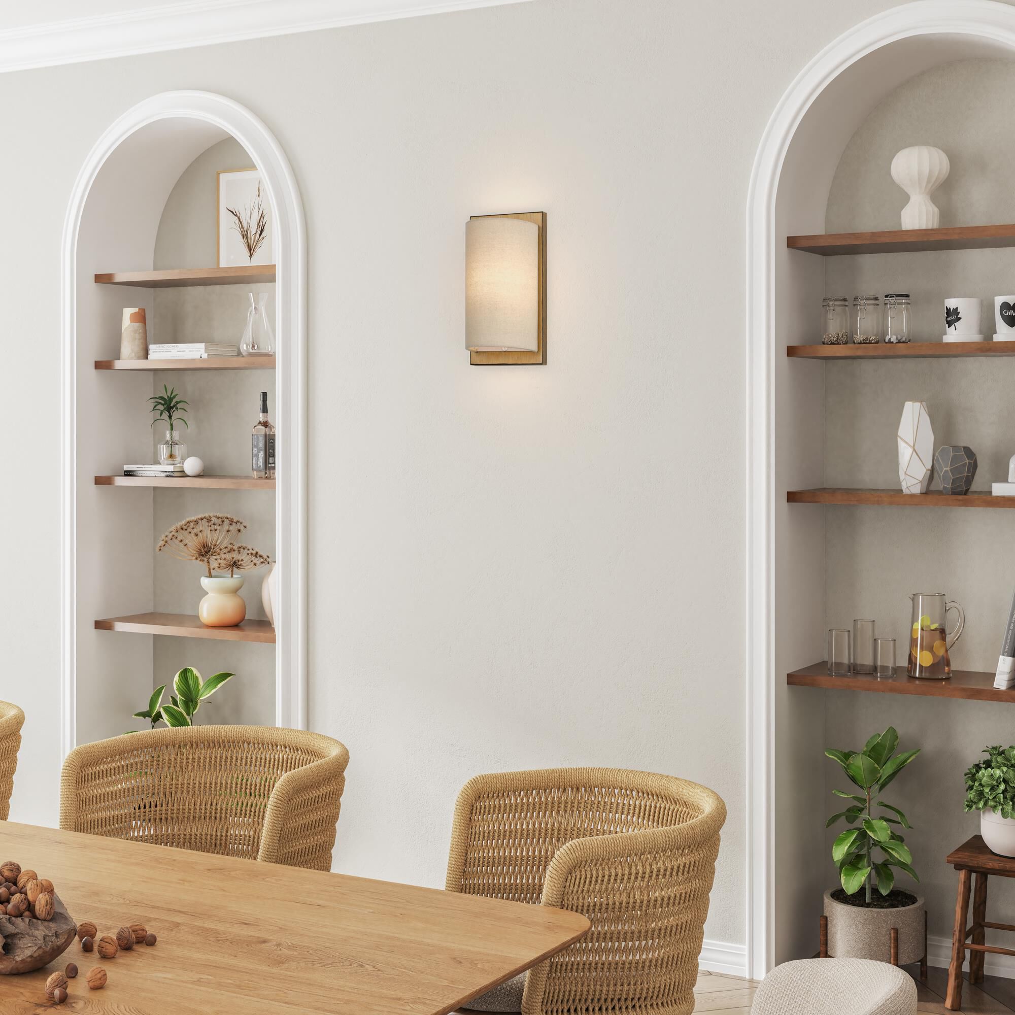 Shown in Antique Gold Leaf finish and Hand Crafted Parchment Color Hardback Fabric shade