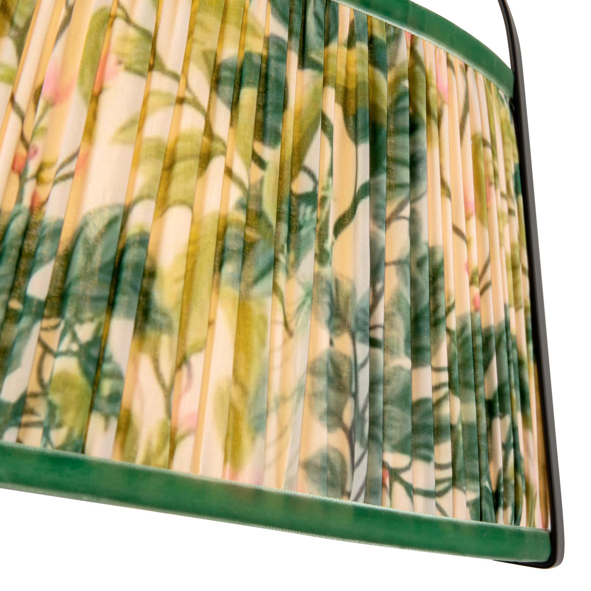 Shown in Matte Black finish and Frosted Polycarbonate Diffuser glass and Green Linen shade