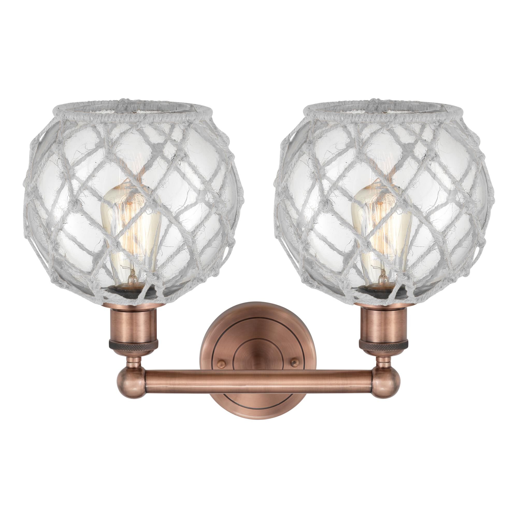 Shown in Antique Copper finish and Clear with White Rope glass