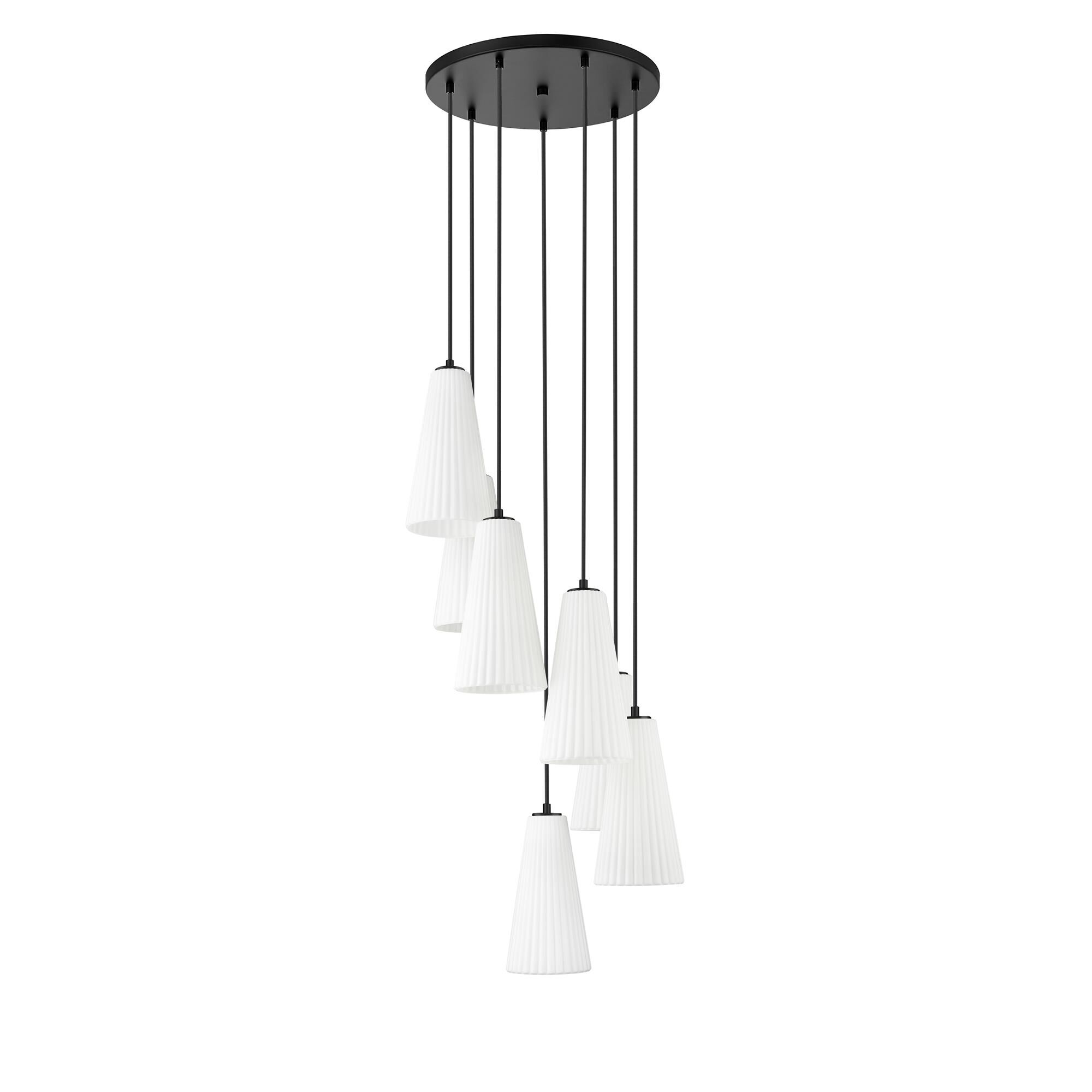 Shown in Matte Black finish and White glass and White shade