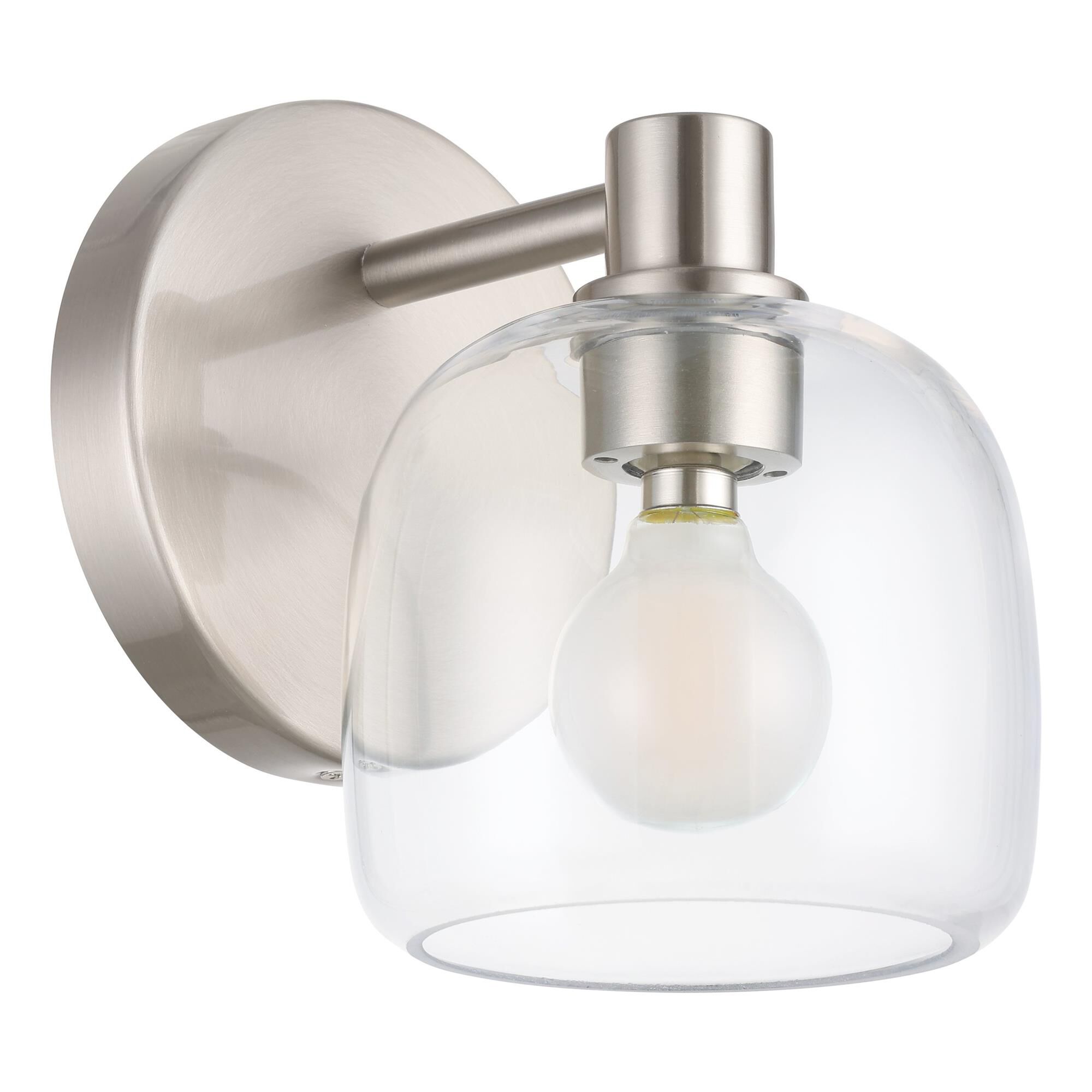 Shown in Brushed Nickel finish and Clear glass