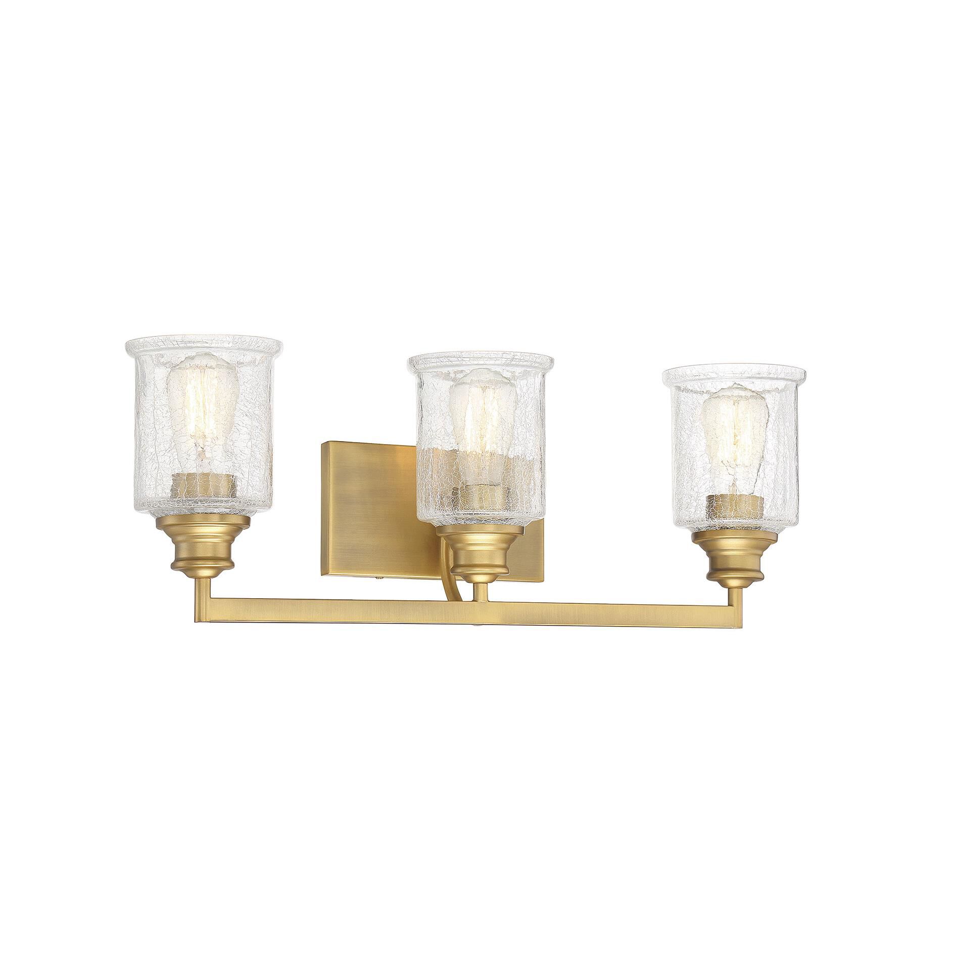 Shown in Warm Brass finish and Clear Crackled glass