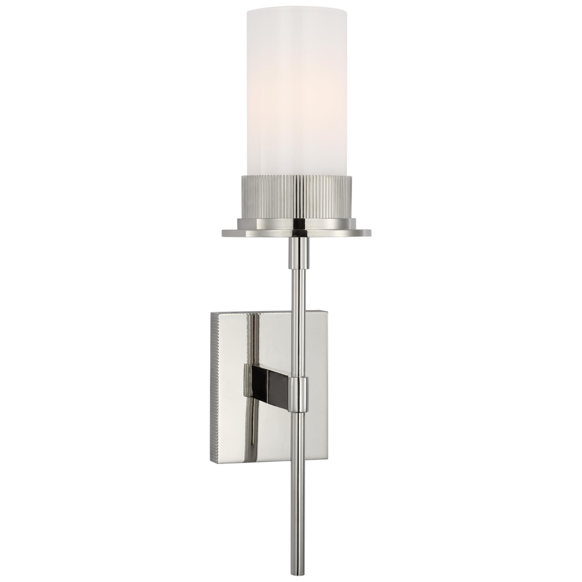 Shown in Polished Nickel finish and White glass