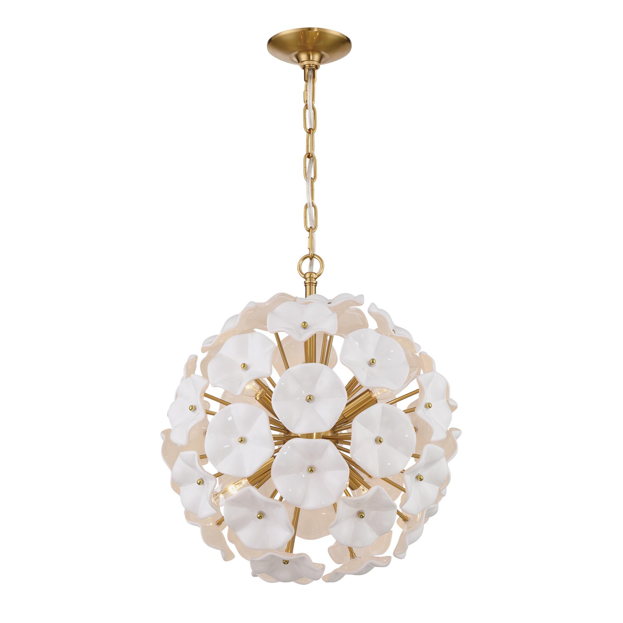 Shown in Aged Brass finish and Floral Glass Petals crystal