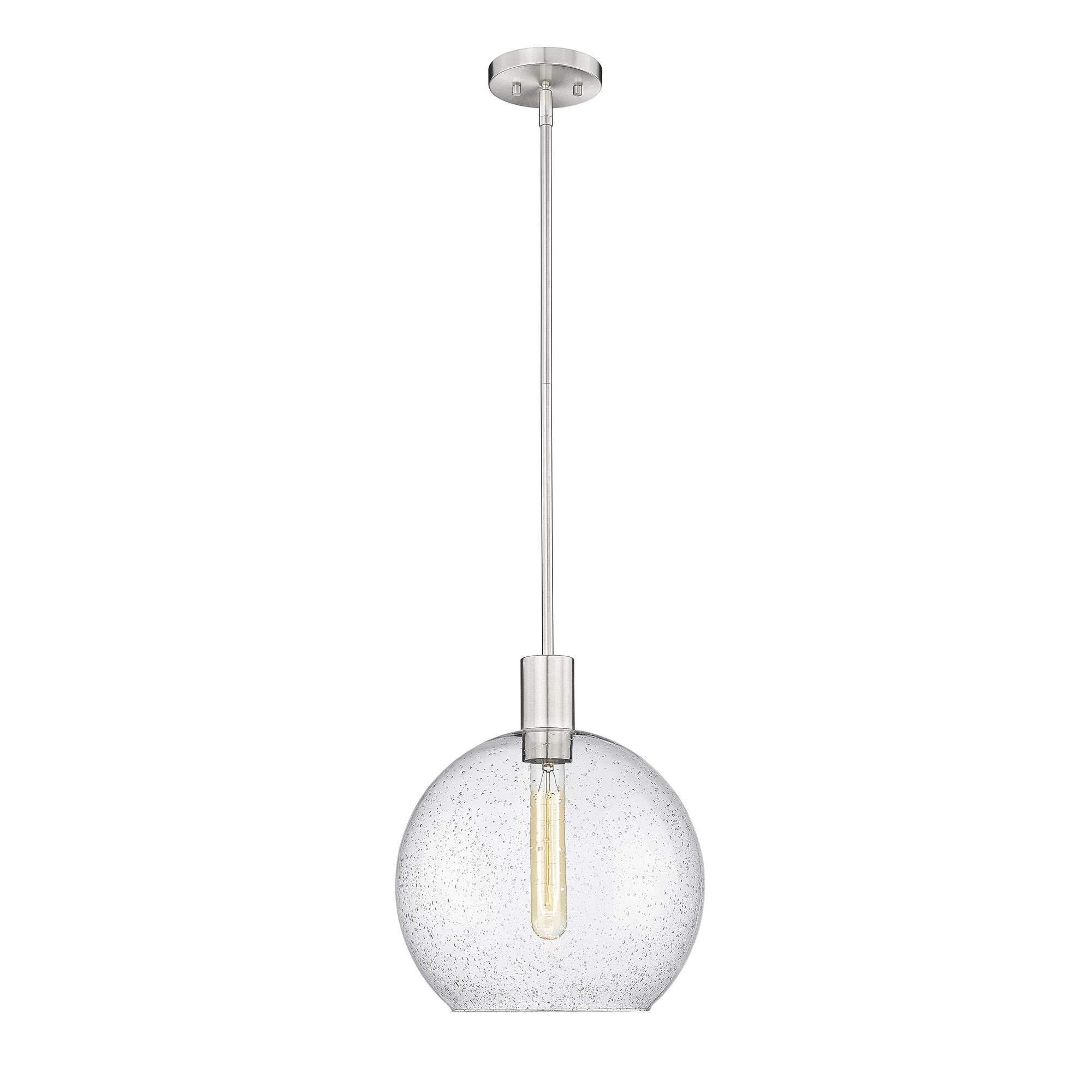 Shown in Brushed Nickel finish and Clear Seedy glass