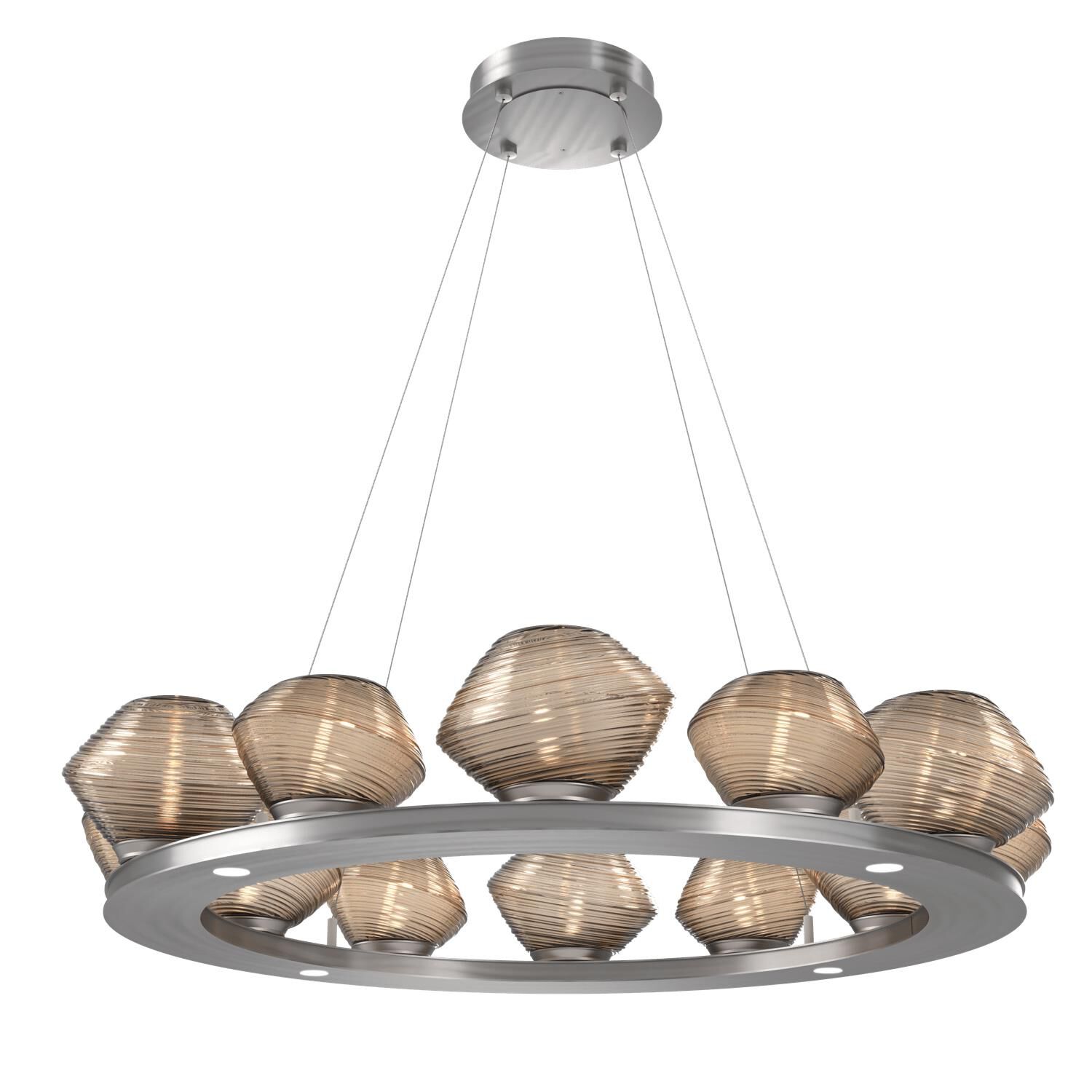 Shown in Satin Nickel finish and Bronze Blown glass
