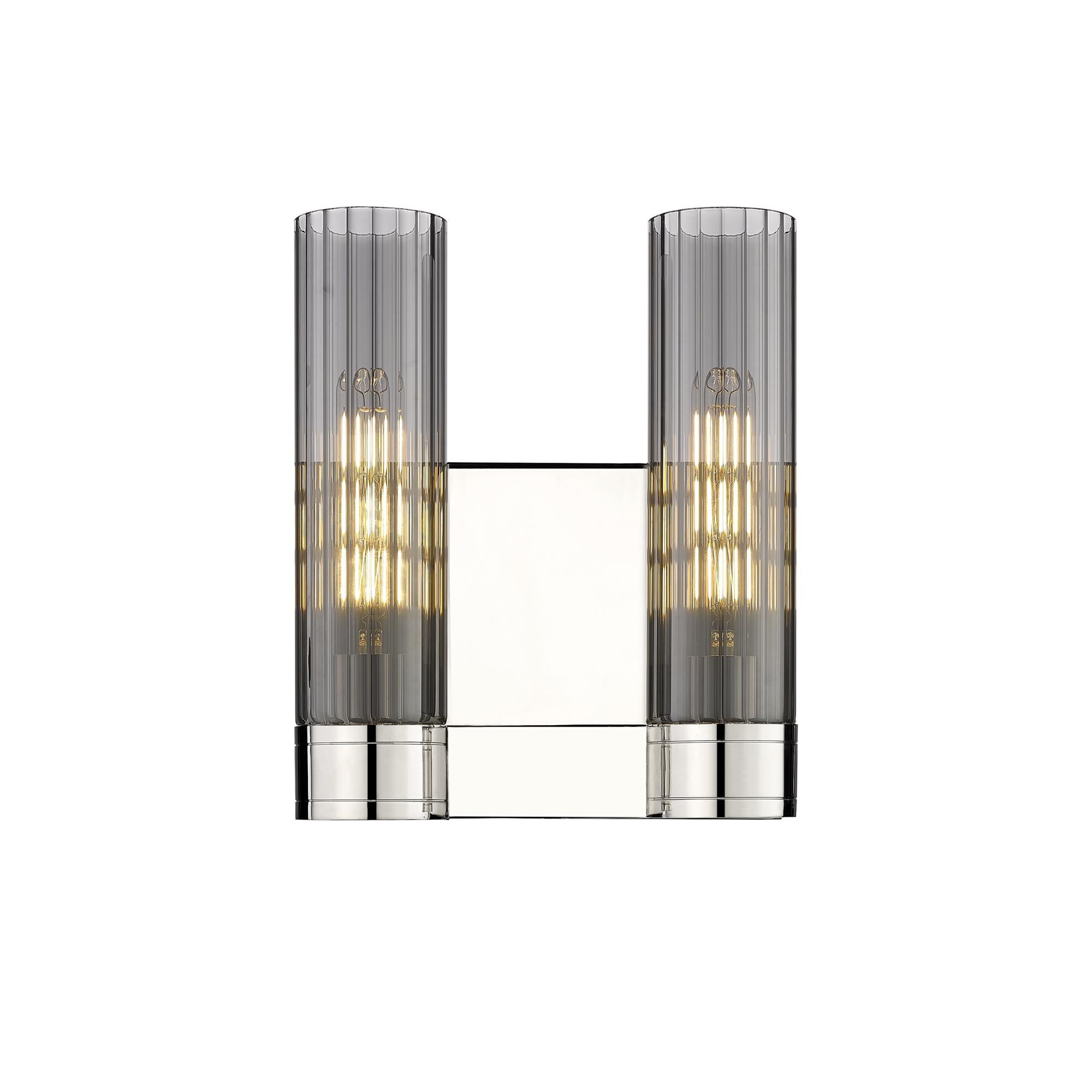 Shown in Polished Nickel finish and Plated Smoke glass and Plated Smoke Glass shade
