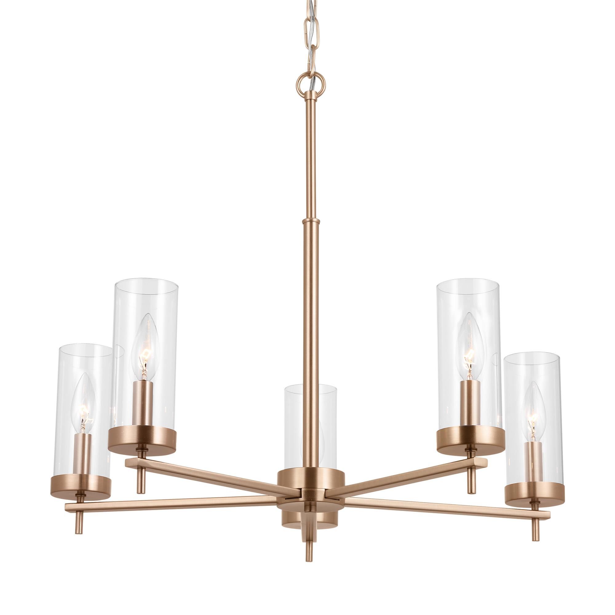 Shown in Satin Brass finish and Clear Glass s shade