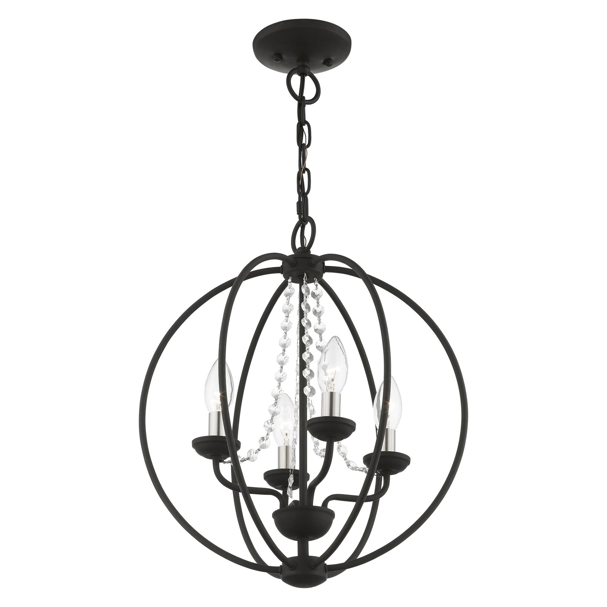 Shown in Black with Brushed Nickel Finish Candles finish and Clear Crystals shade