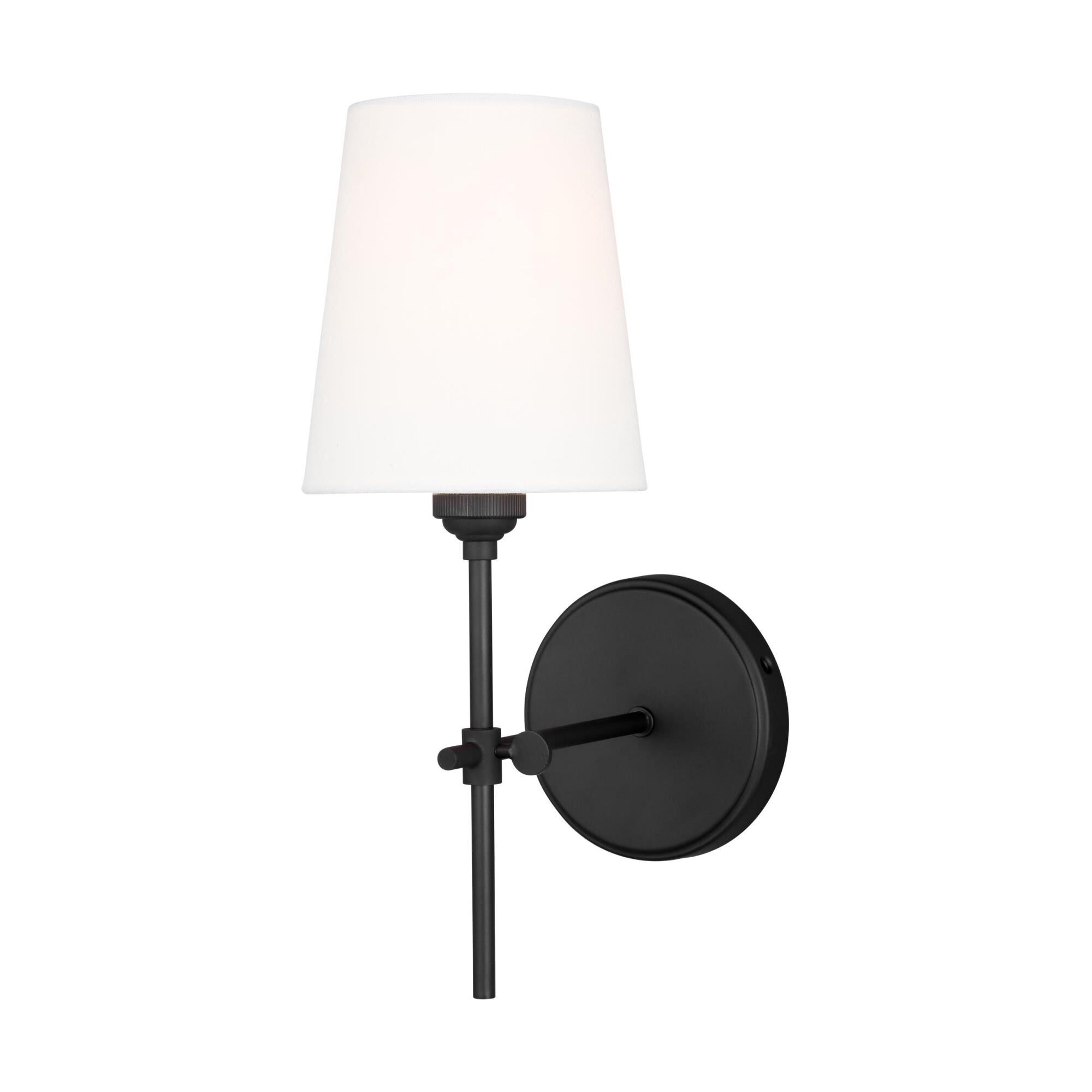 Shown in Midnight Black finish and White Linen Fabric shade