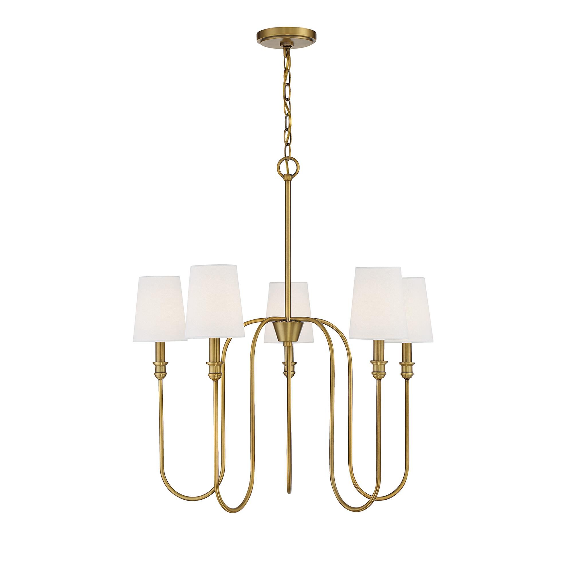 Shown in Natural Brass finish and White Fabric shade