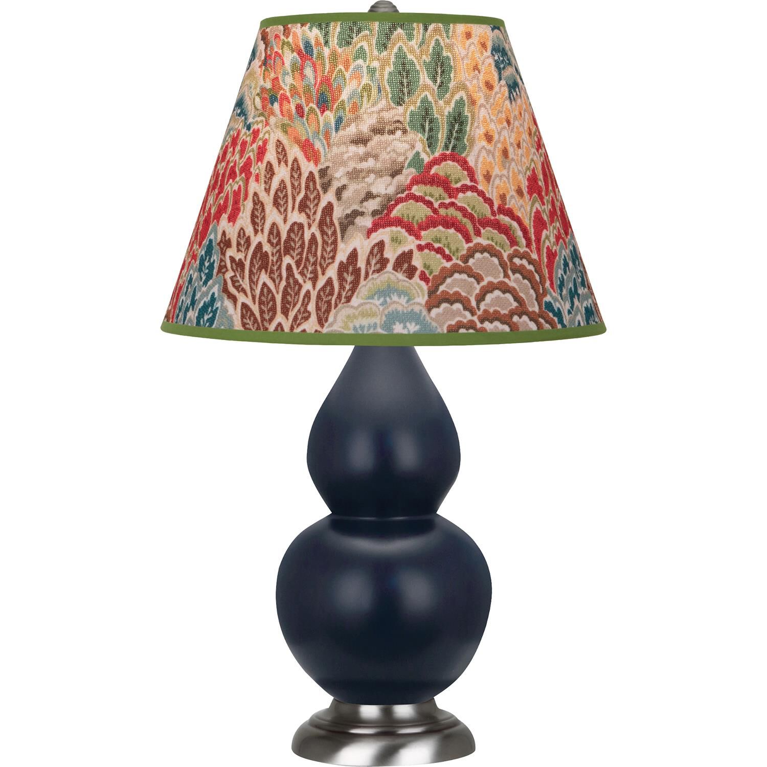 Shown in Matte Midnight Blue finish and Fall Floral shade and Antique Silver accent