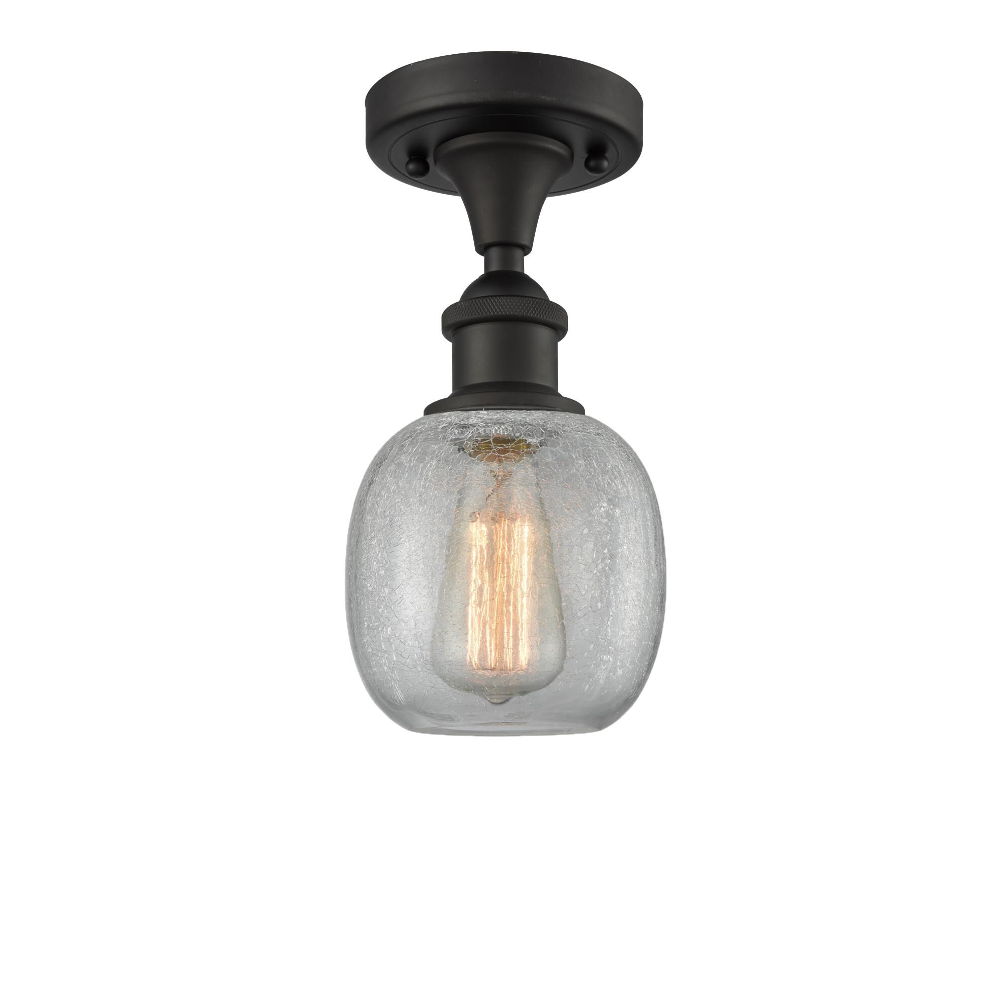 Shown in Oil Rubbed Bronze finish and Clear Crackle glass