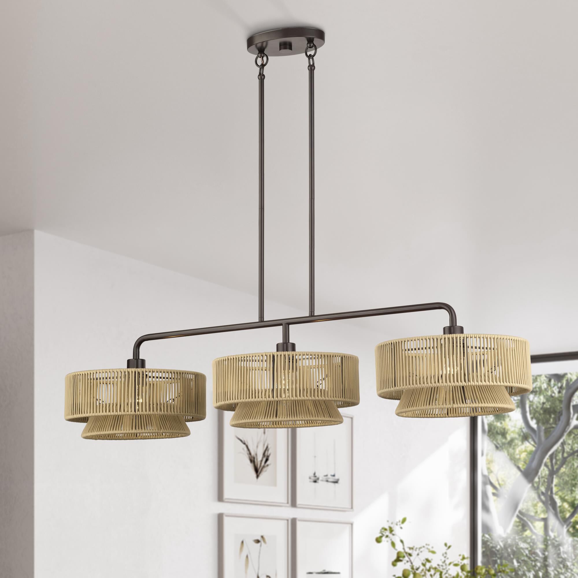 Shown in English Bronze finish and Hand-Woven Venetian Gold Color Polyester Rope shade