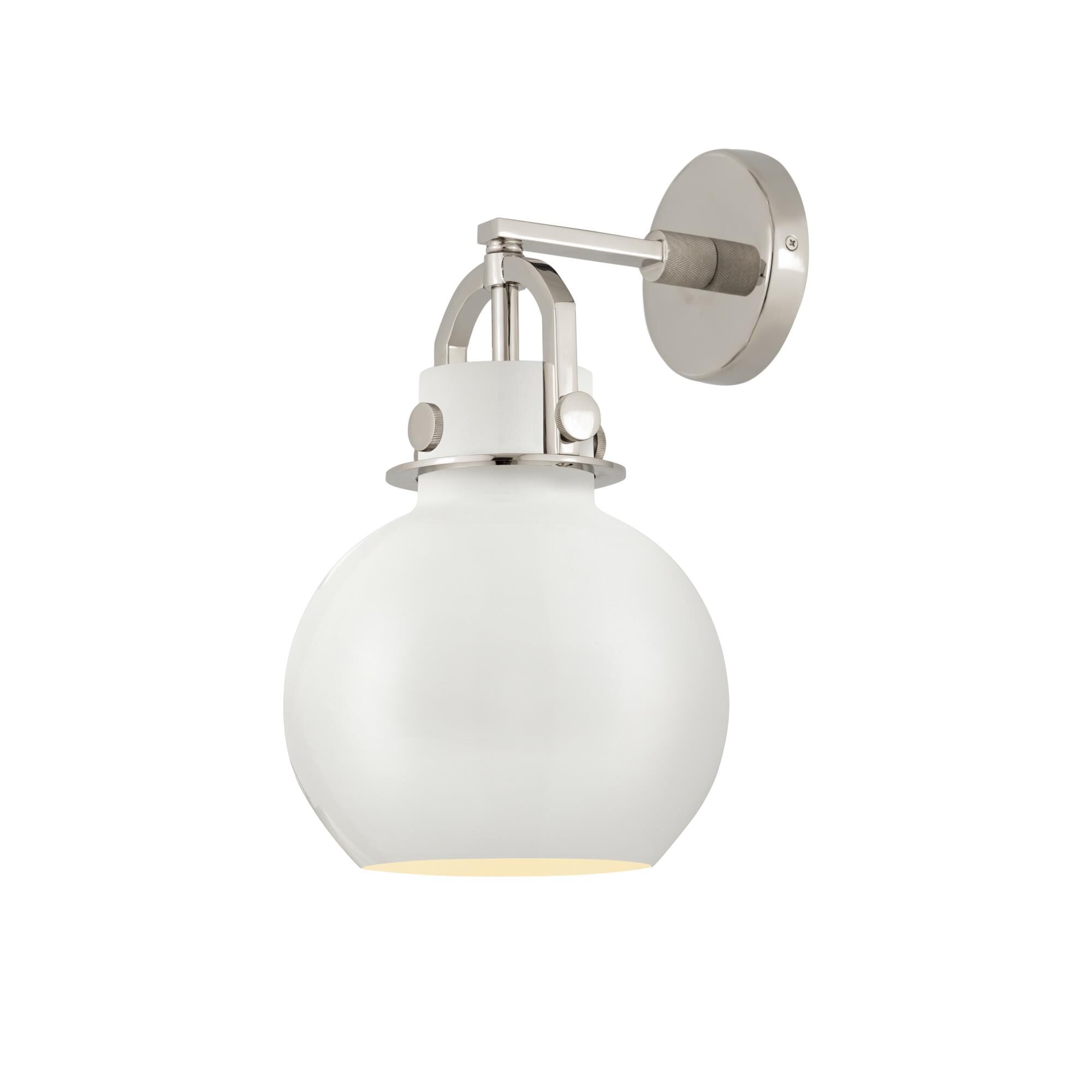 Shown in Polished Nickel finish and Matte White shade